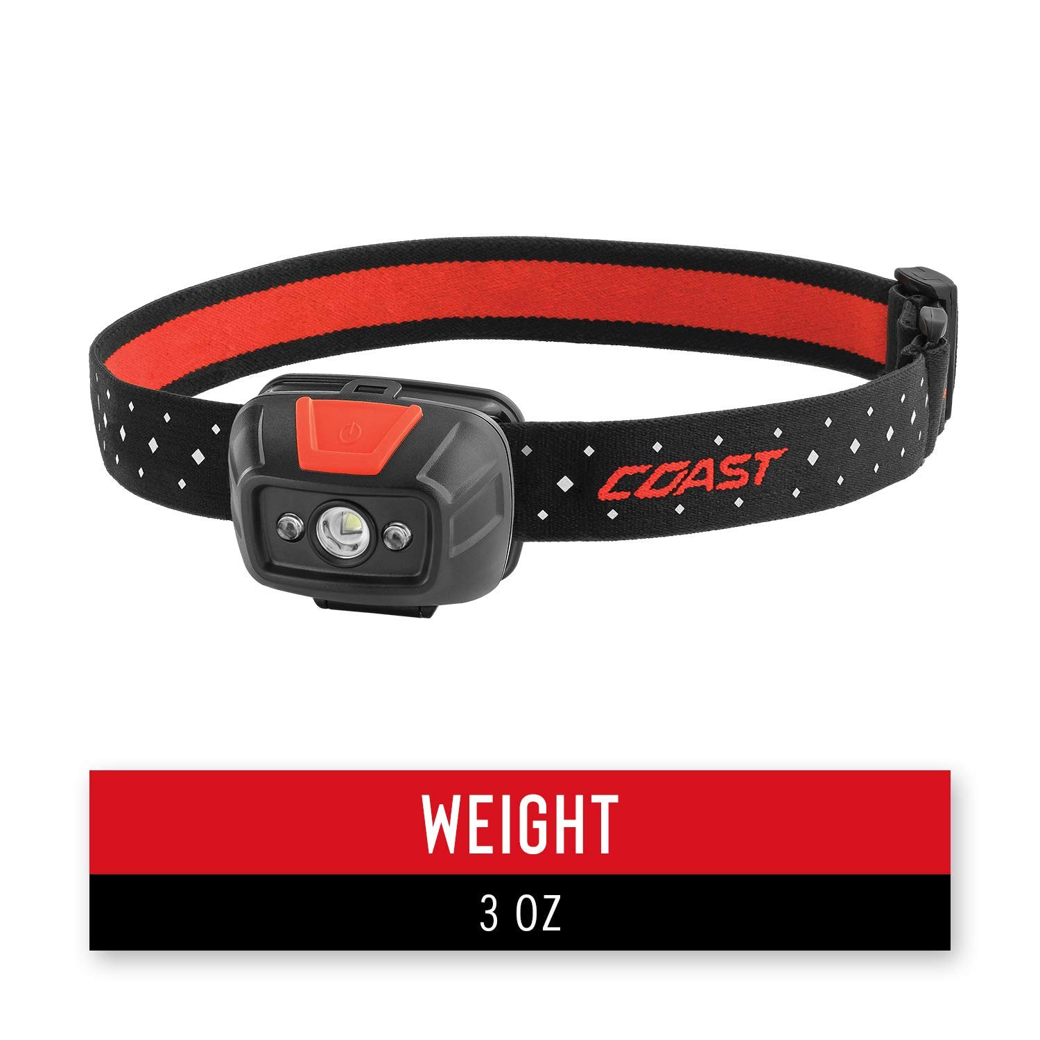 Coast® FL19 365 Lumen Dual Color LED Headlamp - White & Red Light, Includes Batteries & Hard Hat Clips (Black) - Perfect for Camping, Hiking, Construction Work & Emergency Use