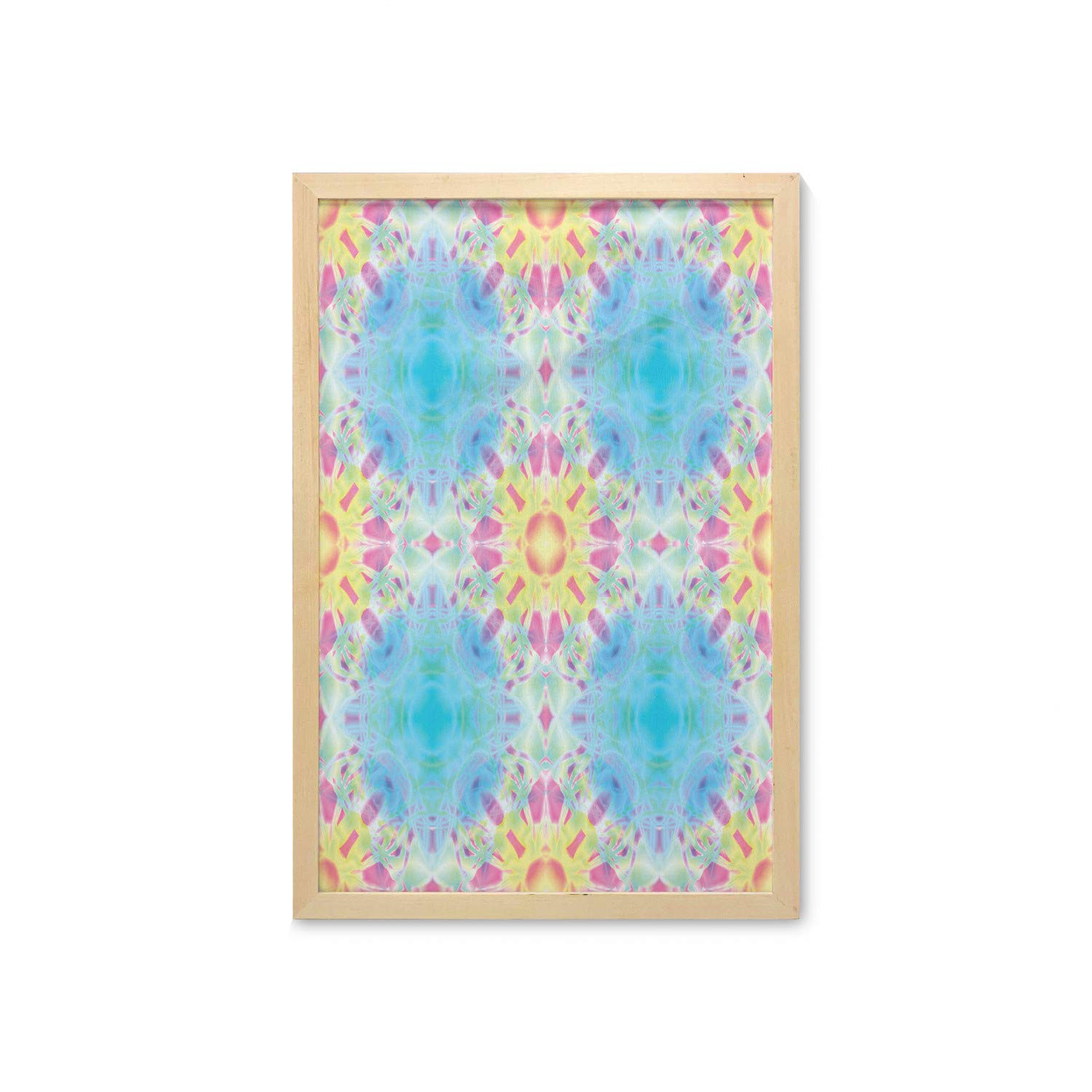 Ambesonne Psychedelic Abstract Wall Art with Frame - Pink & Blue Wavy Oriental Design Printed Fabric Poster (23