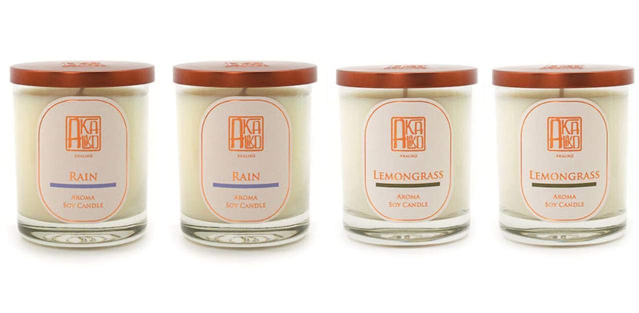 AKALIKO Rain (Fruity & Floral) & Lemongrass Scented Soy Candle Gift Set - Relaxing Aromatherapy for Home, Spa, Yoga & Meditation | Eco-Friendly, Long-Lasting Fragrance
