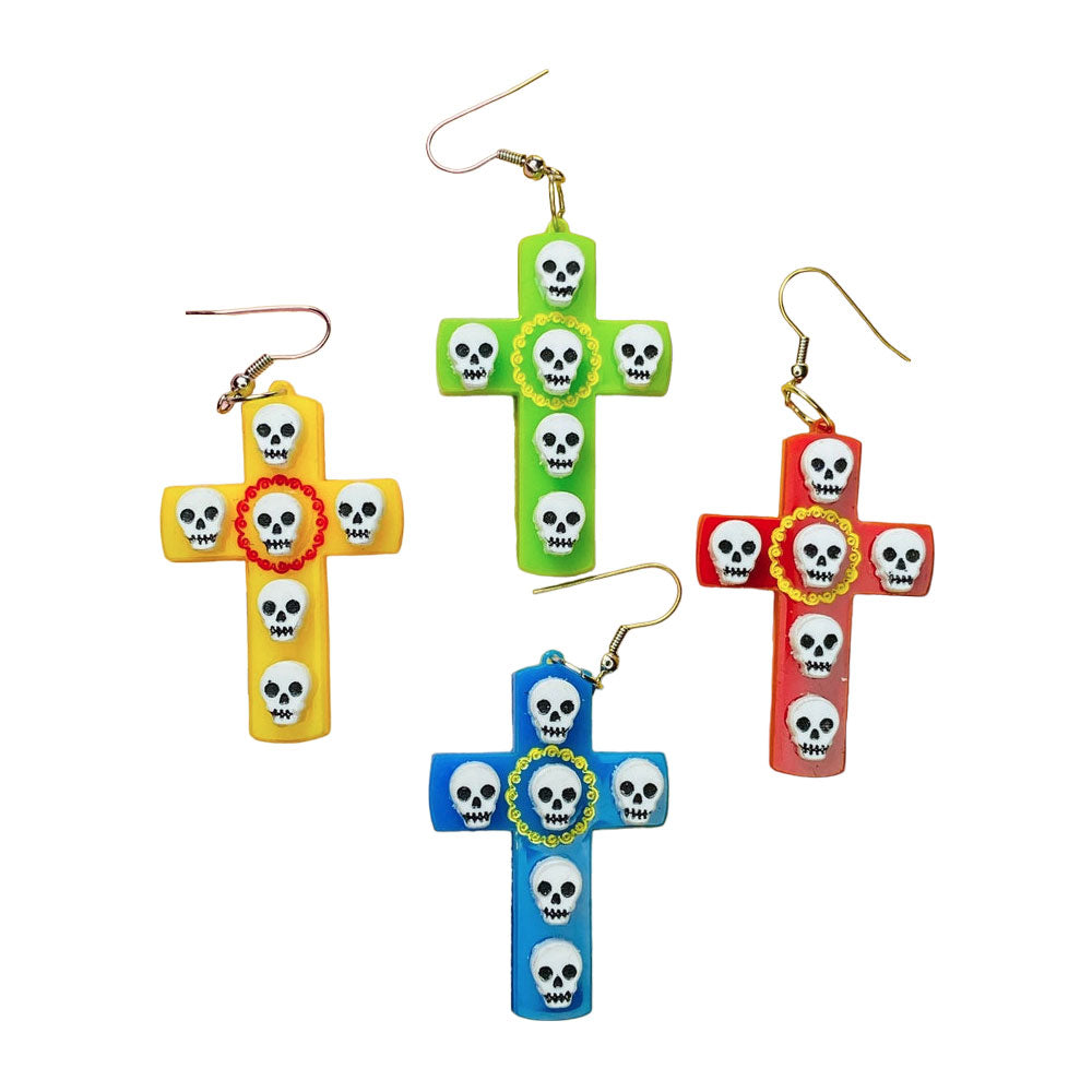 Makokot Design Day of the Dead Cross with Skulls Earrings - Gothic Jewelry for Halloween, Dia de los Muertos & Alternative Fashion