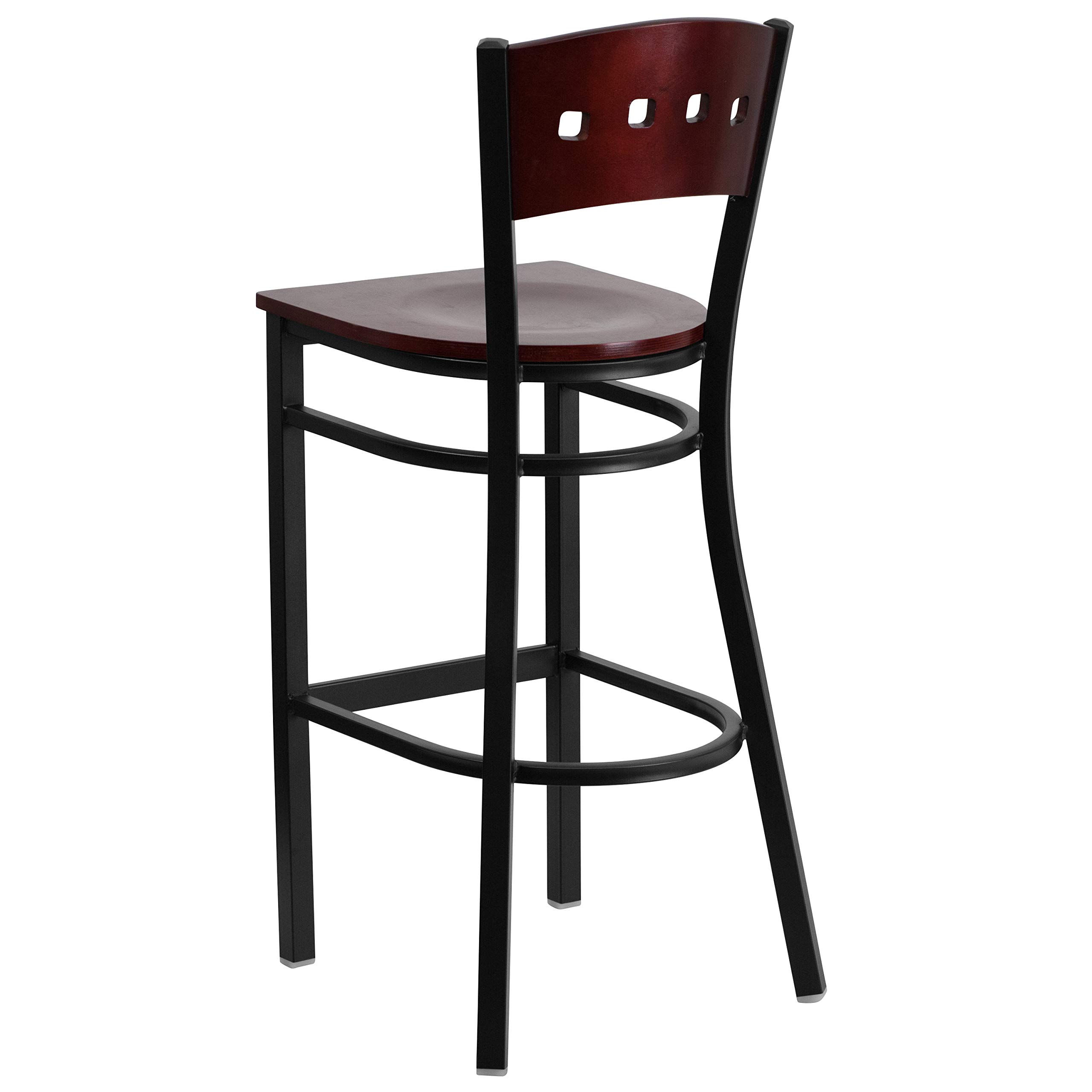 Flash Furniture 2-Pack HERCULES Series Black Metal Bar Stools with Mahogany Wood Seat & Back - 24