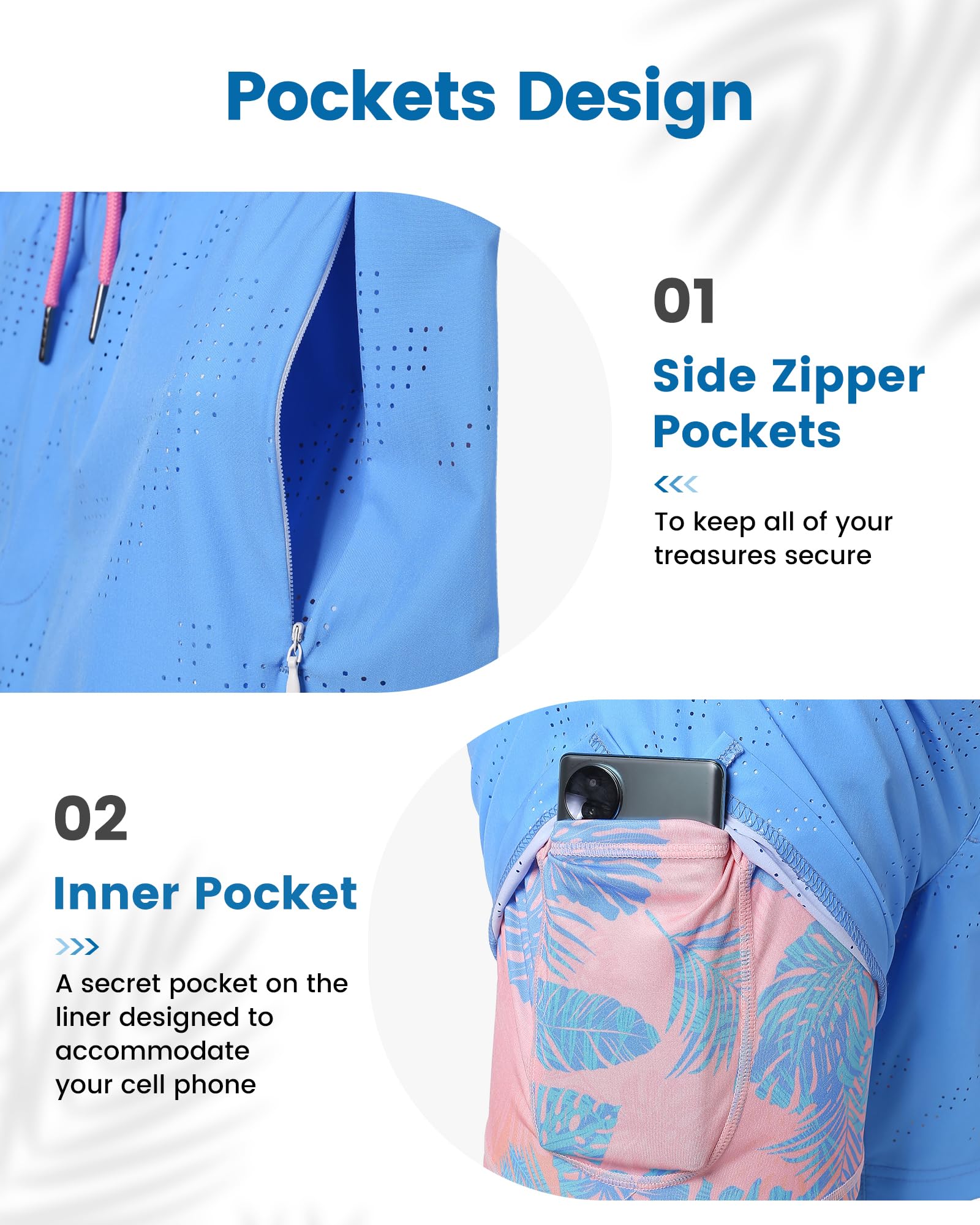 **Maamgic Men's Swim Trunks with Compression Liner - 5 Inch Inseam Quick Dry Board Shorts, Zipper Pockets for Swimming, Beach & Water Sports**