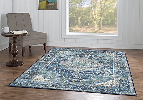 Linon Home Decor Washable Area Rug 5' x 7' - Firenze Teal & Ivory Indoor/Outdoor Rug - Perfect for Living Room, Bedroom, Patio & High Traffic Areas