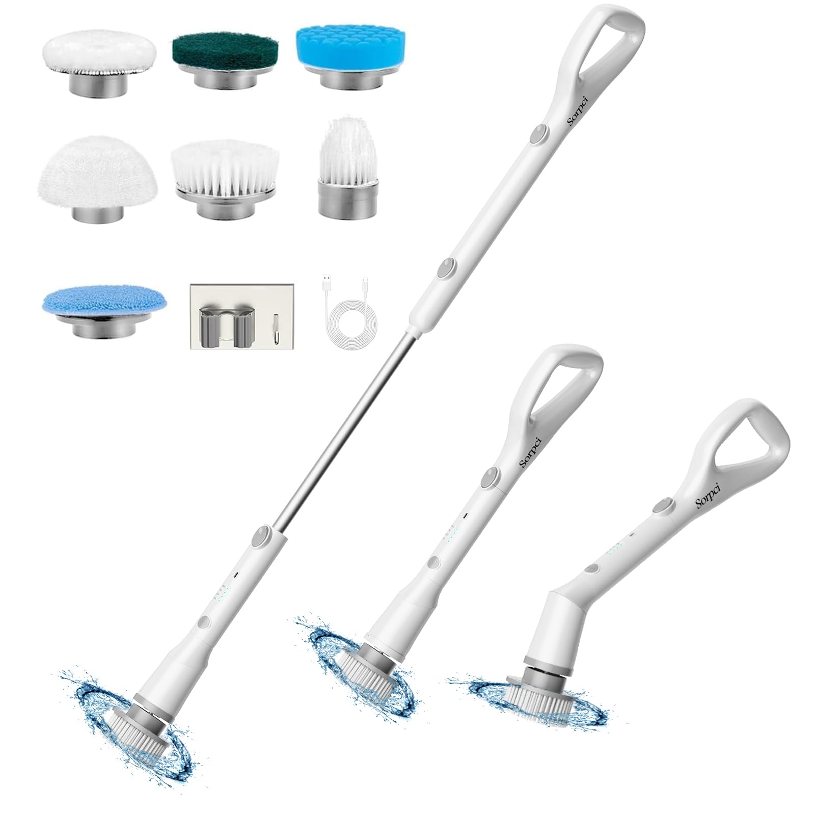 2024 Cordless Electric Spin Scrubber - 7 Replaceable Brush Heads, 3-Speed Adjustable, Detachable Long Handle & IPX7 Waterproof - Perfect for Bathroom, Tub, Tile, Floor, Window Cleaning
