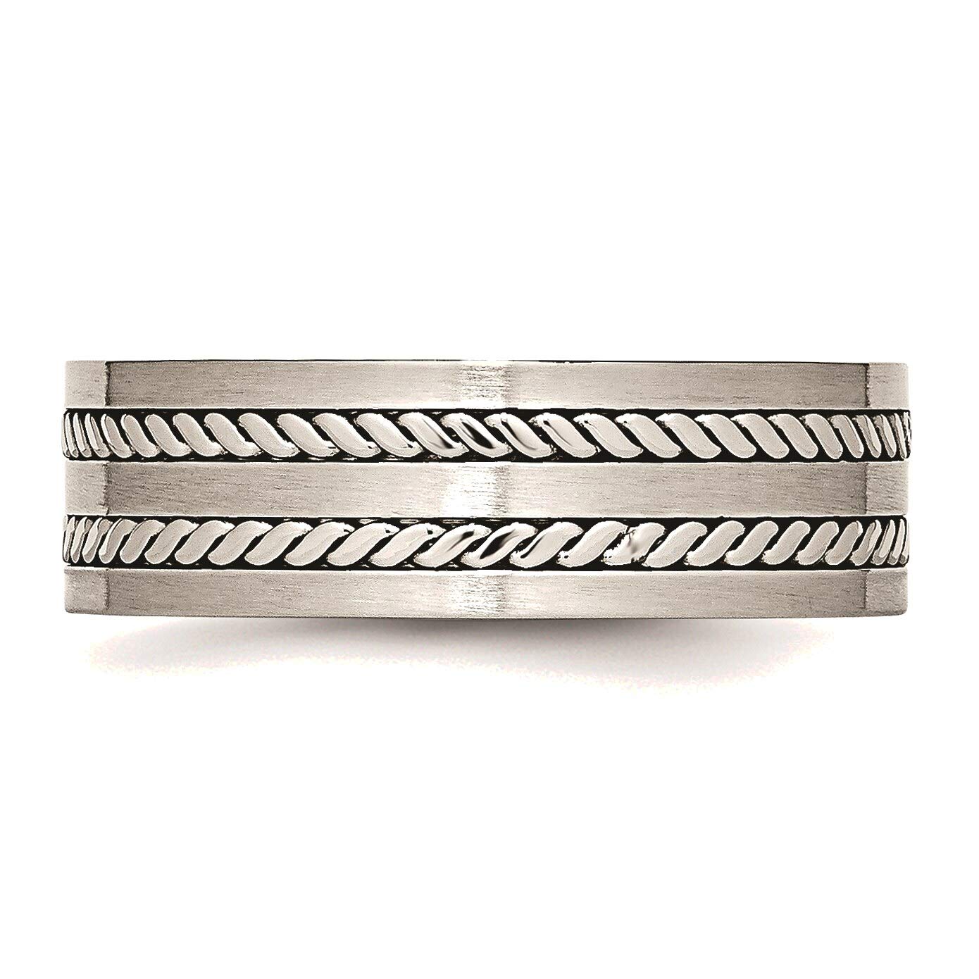 Bonyak Stainless Steel Twisted Band Ring - 7mm Brushed & Polished Finish - Size 12 - Durable Wedding Band, Anniversary Gift for Him/Her