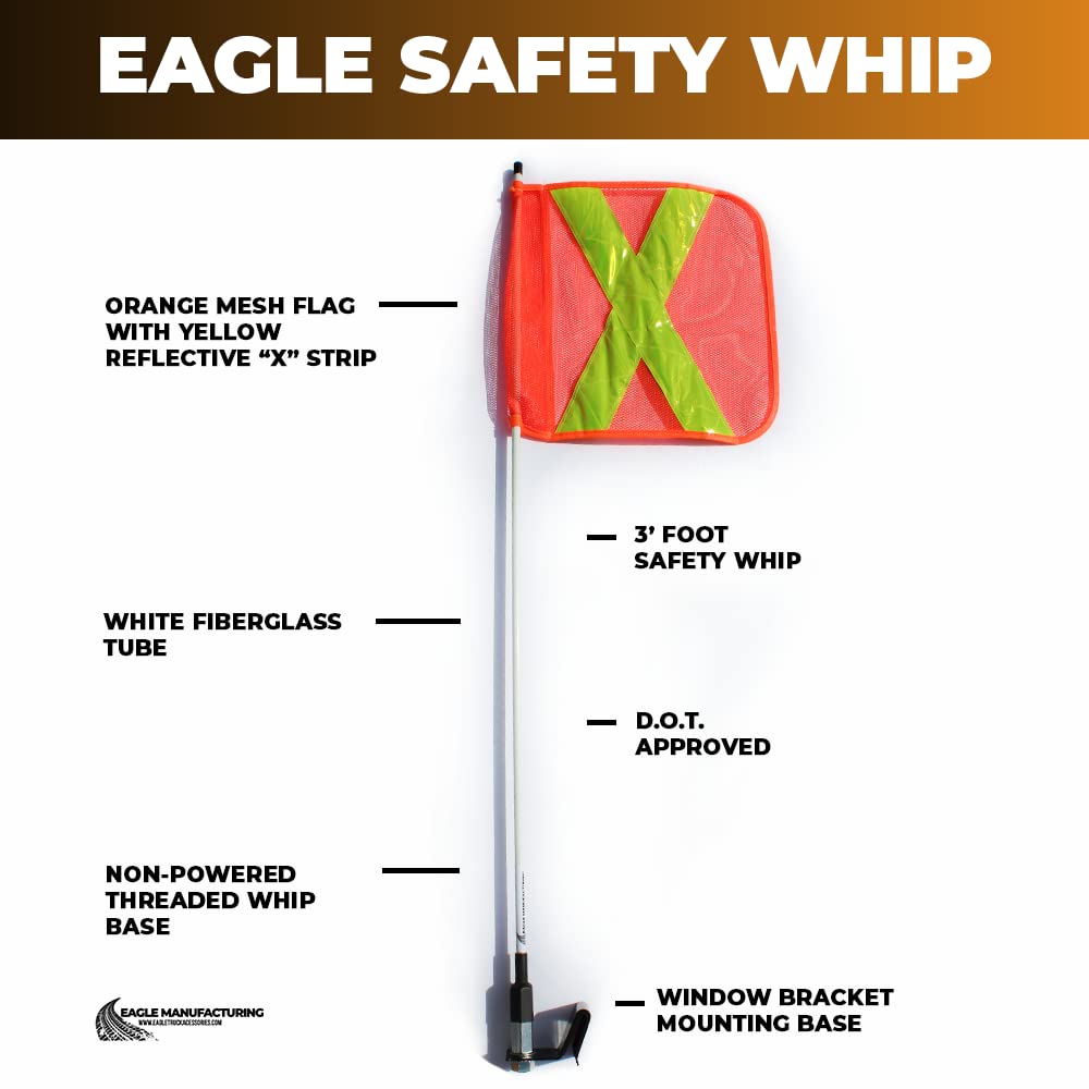 3' Safety Whip Light Duty Truck Whip with Window Mount - Orange Reflective Safety Flag for Off-Road Vehicles, ATV, UTV, Dune Buggies - Sold Individually | Perfect for Trail Riding, Desert Adventures & Construction Sites