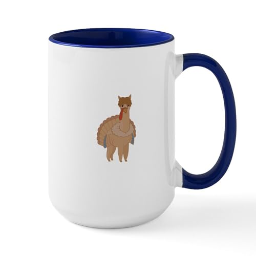 White/Navy Inside - Thanksgiving Llama Mugs