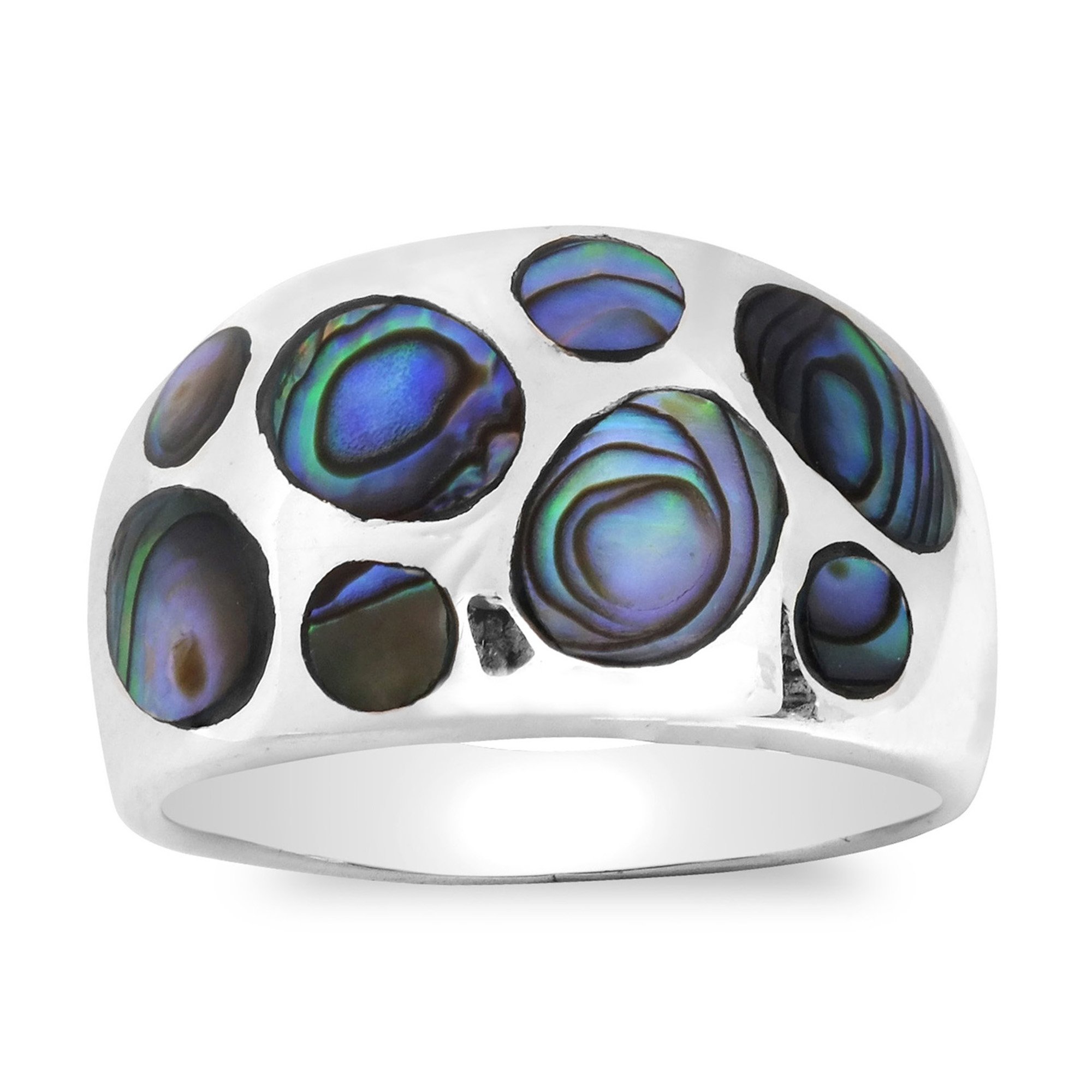 AeraVida Modern Bubble Dot Dome Abalone Shell .925 Sterling Silver Ring for Women - Elegant Boho Jewelry Gift for Birthday, Anniversary & Special Occasions