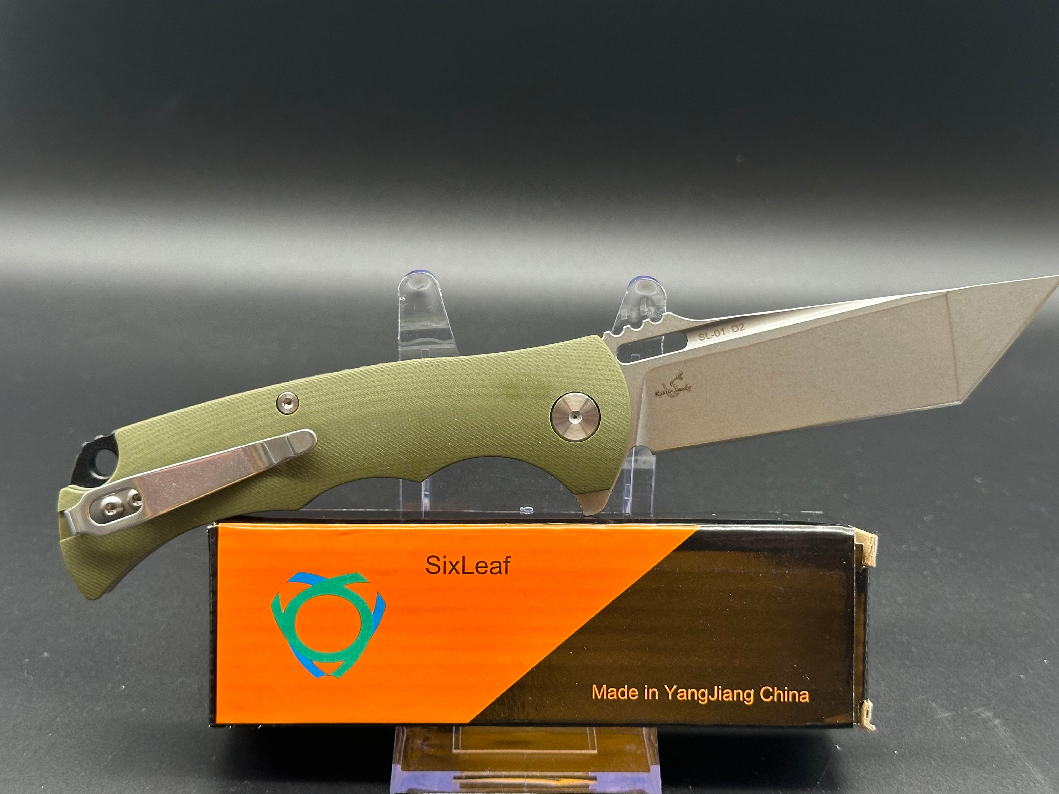 SIXLEAF SL 01 Folding Knife - D2 Steel Plain Edge, Green G10 Handle - Compact & Durable EDC Pocket Knife for Camping, Hiking & Outdoor Adventures