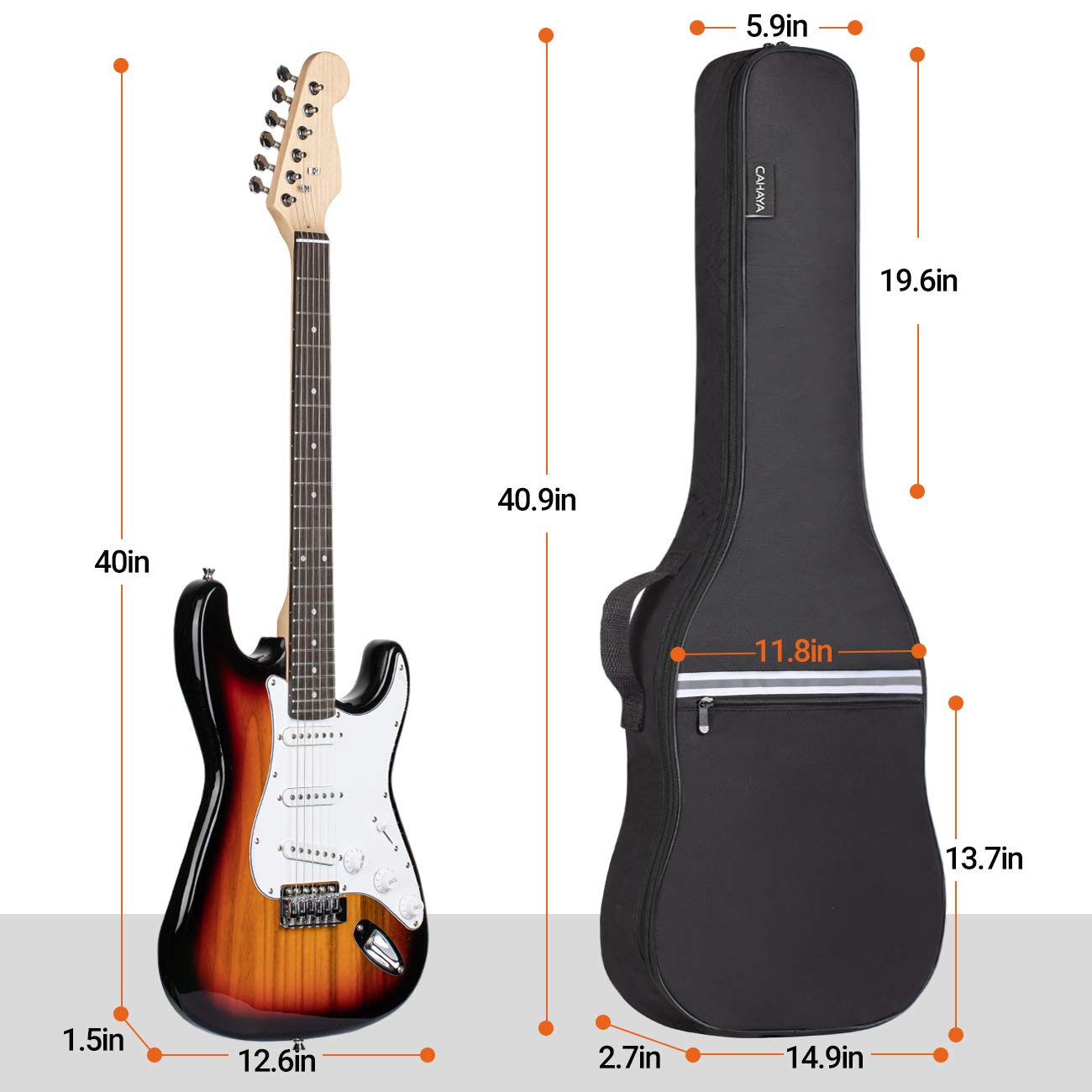CAHAYA Electric Guitar Gig Bag - 6mm Padded Backpack with Reflective Bands, Soft Protective Case for Electric Guitars (Black CY0225) - Perfect for Travel, Gigging & Storage
