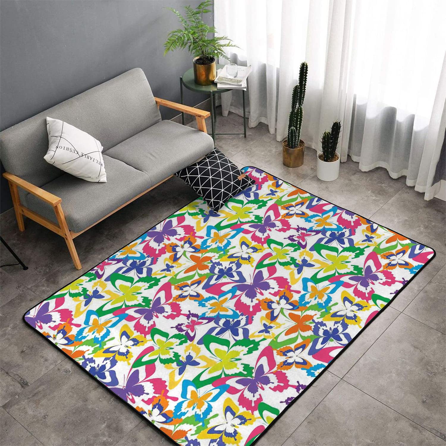 Butterfly Silhouette Area Rug - Modern Indoor Carpet with Changing Design for Living Room Decor, 67 x 102 Inch - Perfect for Boho Chic Home, Bedroom or Nursery Decor