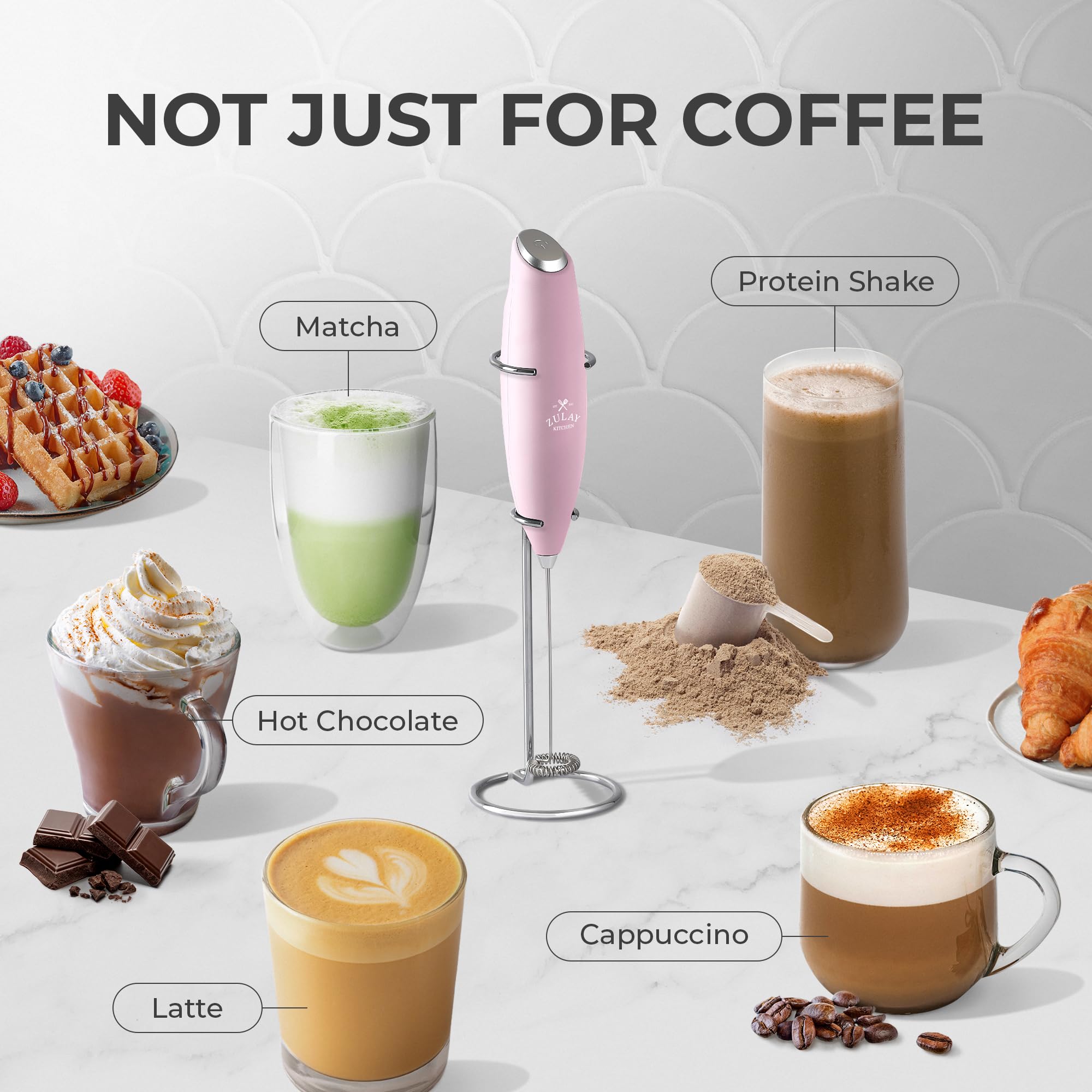 Zulay Powerful Milk Frother with 4 Duracell Batteries - Handheld Electric Milk Frother Wand for Coffee, Cappuccino, Matcha, Hot Chocolate & Creamer - Perfect for Home, Office & Coffee Shops - Create Foamy Drinks, Frappes & Even Cotton Candy