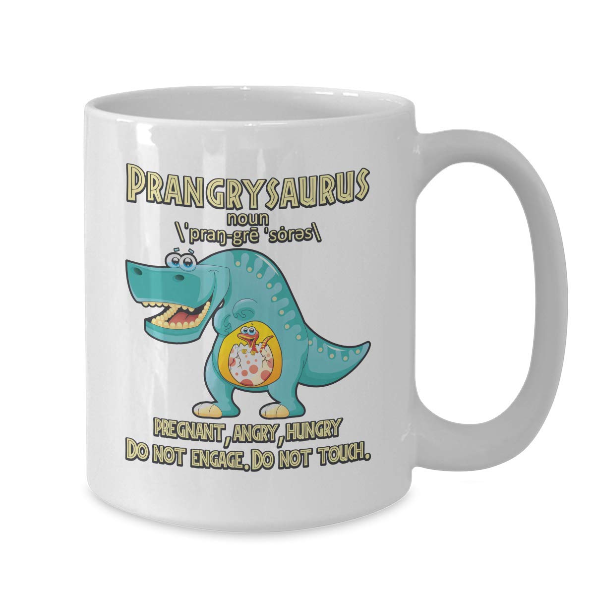 Prangrysaurus Dinosaur Pregnancy Mug - 15oz White Coffee & Tea Cup for Expecting Moms | Gender Reveal Gift | Perfect for Mother's Day, Baby Showers & Pregnancy Announcements