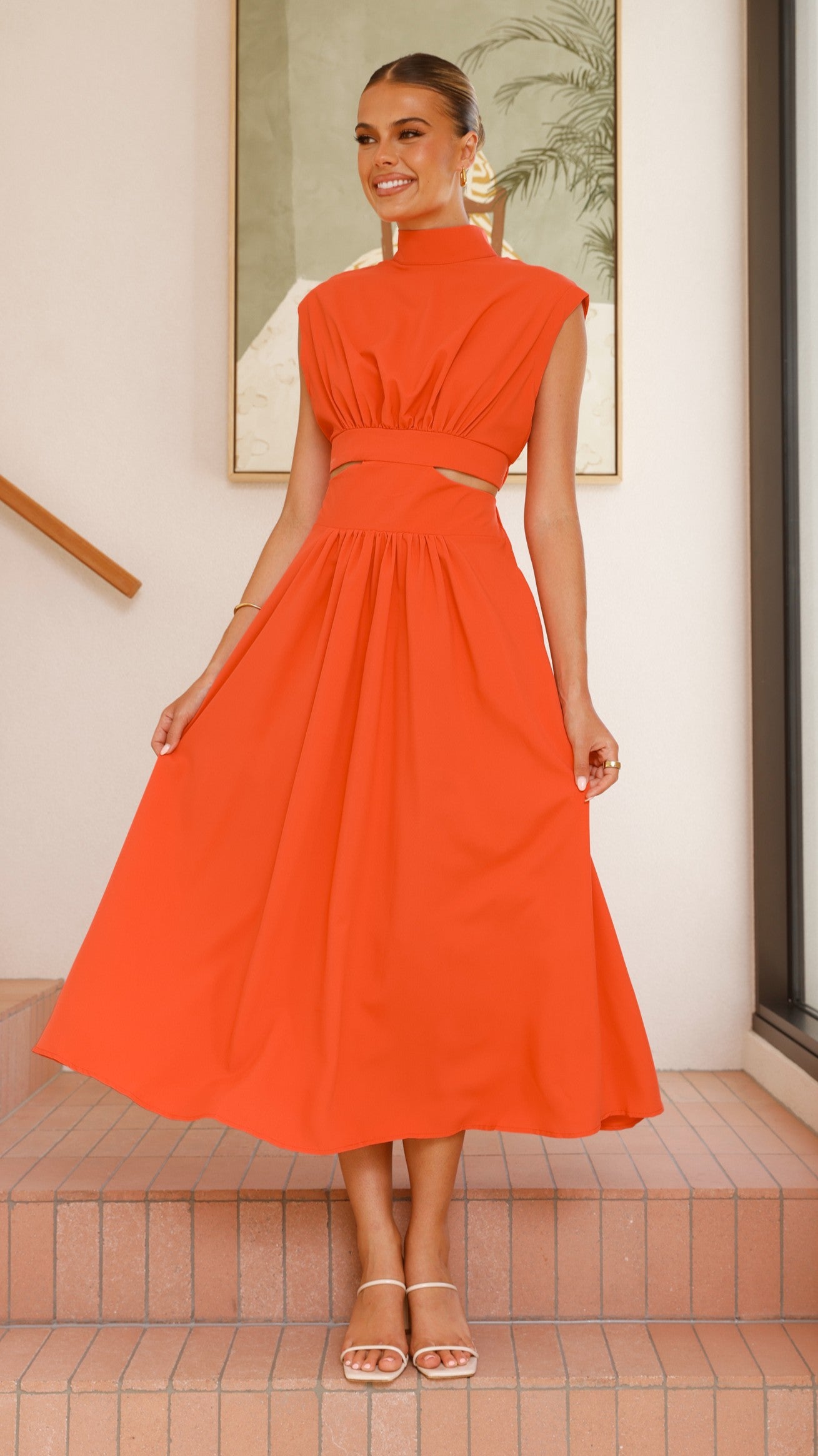 Maddison Midi Dress - Women's Elegant Scarlet Red Flowy Dress for Party, Wedding & Special Occasions