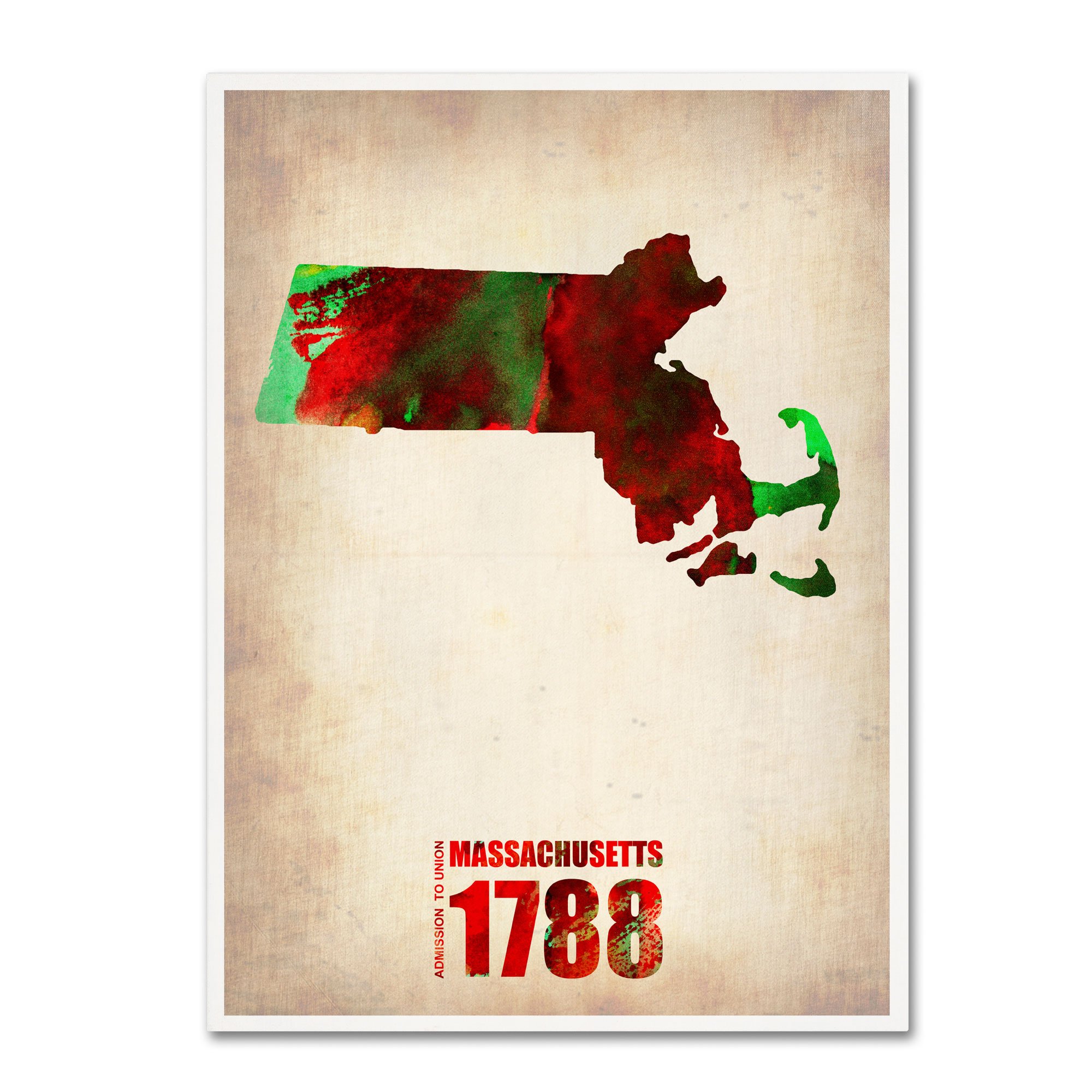 Massachusetts Watercolor Map Wall Art - 18x24 Inch Canvas Print by Naxart - Perfect for Home, Office & Classroom Decor