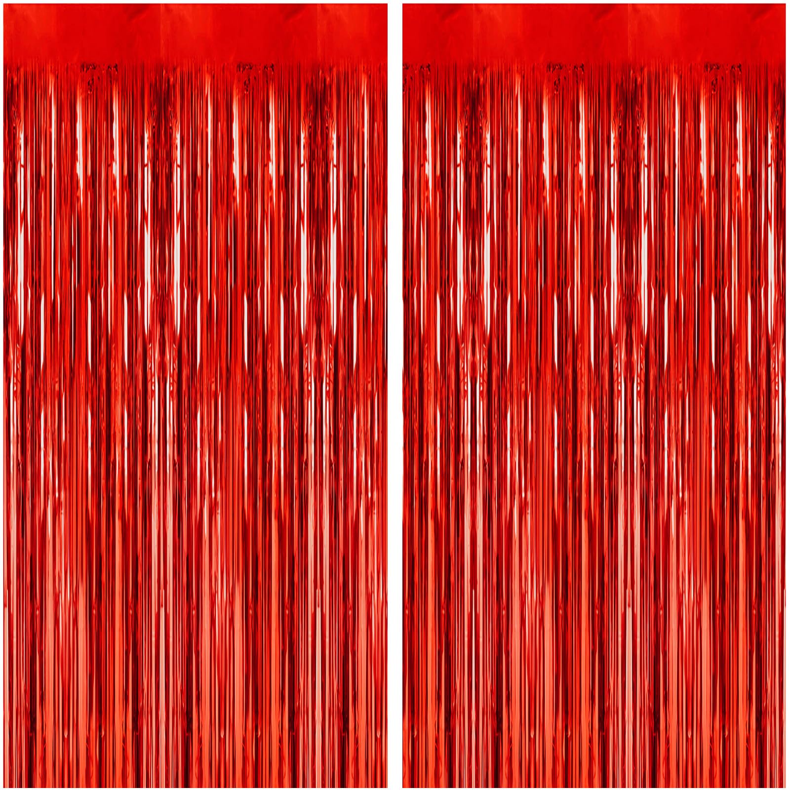 2 Pack 3.2ft x 8.2ft Red Foil Fringe Curtains - Party Photo Backdrop, Birthday Graduation Wedding Decorations, New Year Eve Celebration Streamers - Perfect for Stage Background, Photo Booth Props, and Festive Home Decor