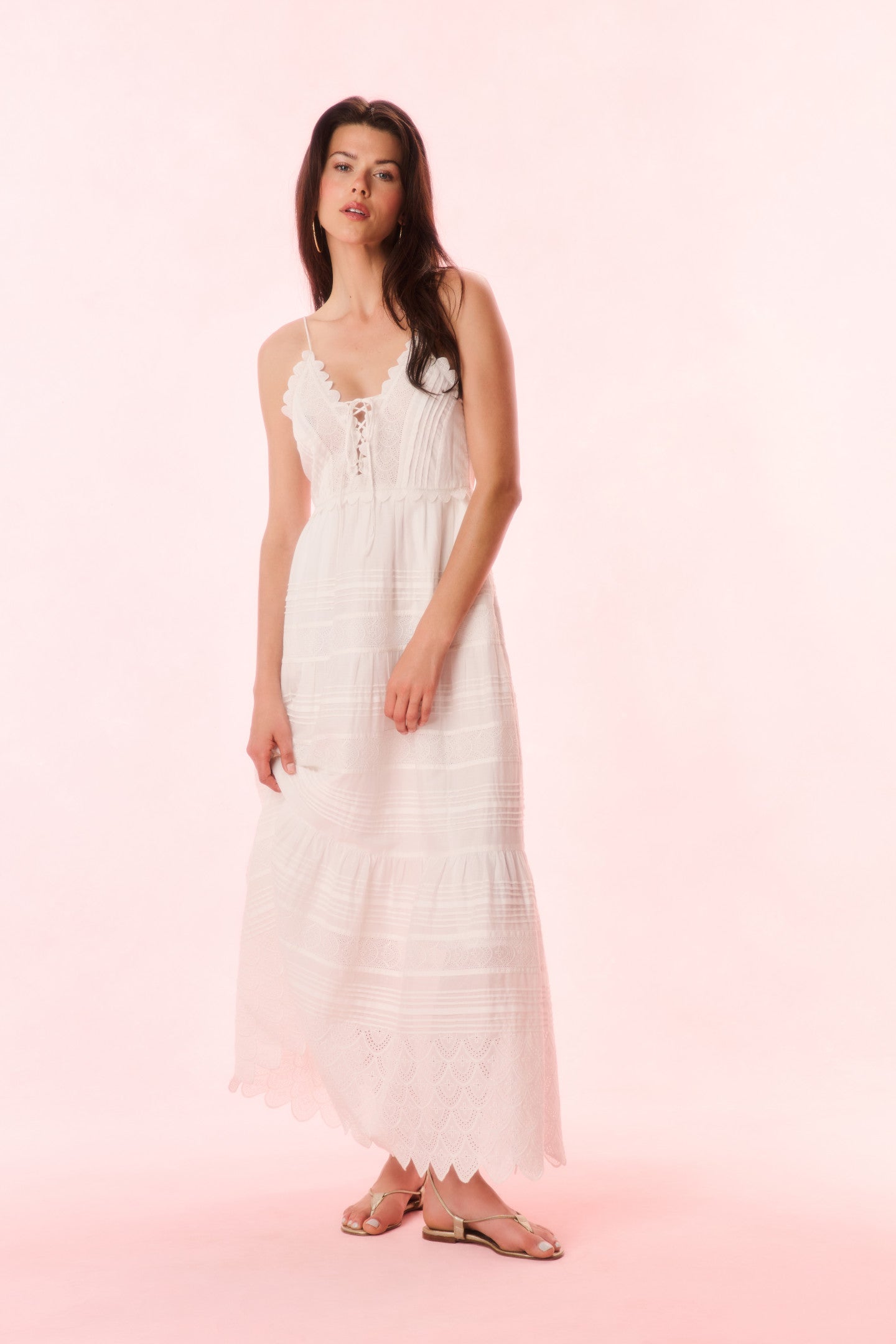 Terria Women's Cotton Scalloped Maxi Dress - Flowy Boho Summer Beach Dress for Vacation, Party & Casual Wear