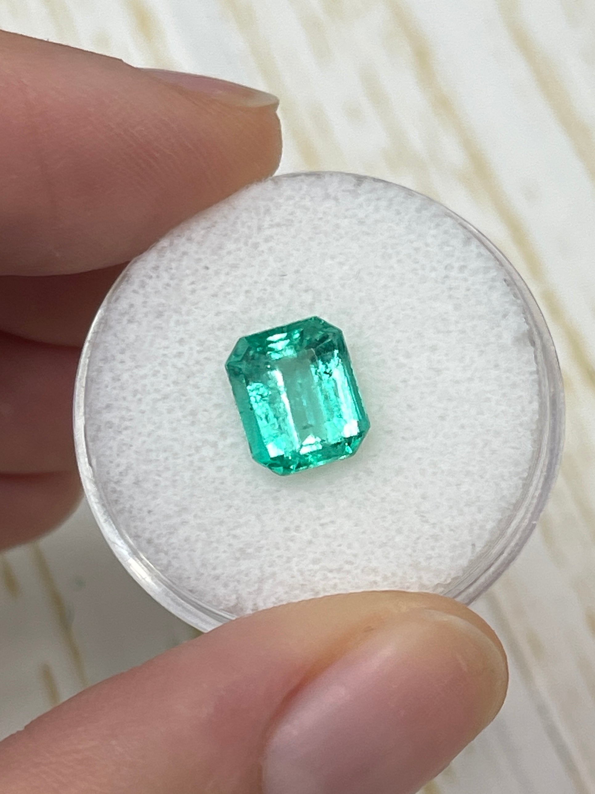 2.17 Carat 8.5x7mm Bluish Green Natural Loose Colombian Emerald Gemstone - Emerald Cut for Jewelry Making, Engagement Rings & Fine Collections