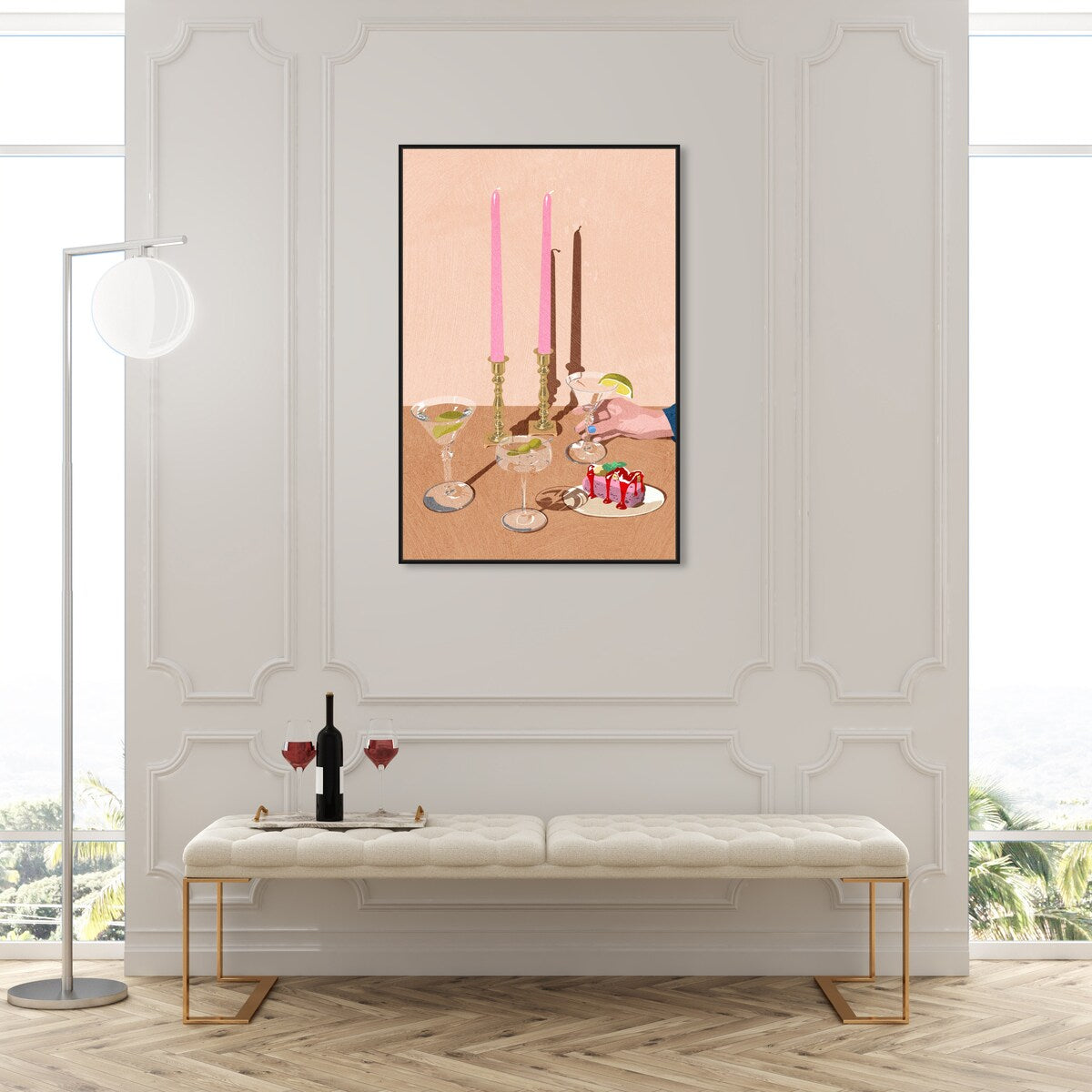 Elegant Pink Framed Canvas Wall Art - Modern Dessert & Drinks Painting for Dining Room Decor | Perfect for Kitchen, Cafe & Home Interior Design