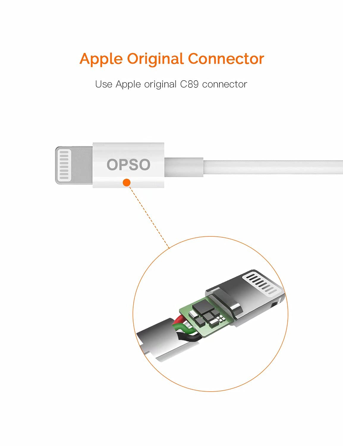 OPSO 3.3ft MFi Certified Lightning Cable - USB A to Lightning Charger for iPhone 14/13/12/11/XS/XR/8/7/6 - Fast Charging & Sync - Durable White Cable (1 Pack) - Perfect for Home, Office & Travel Charging