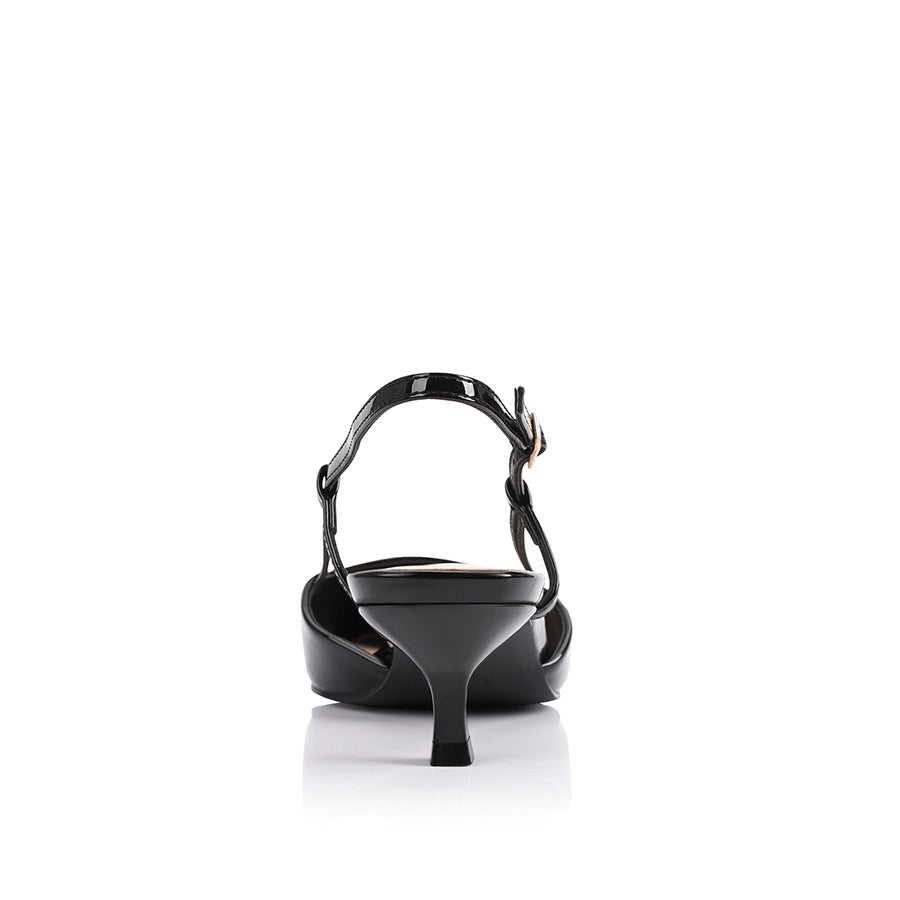 Lucas Slingback Kitten Heels - Black Patent Leather Women's Shoes for Work, Office & Special Occasions