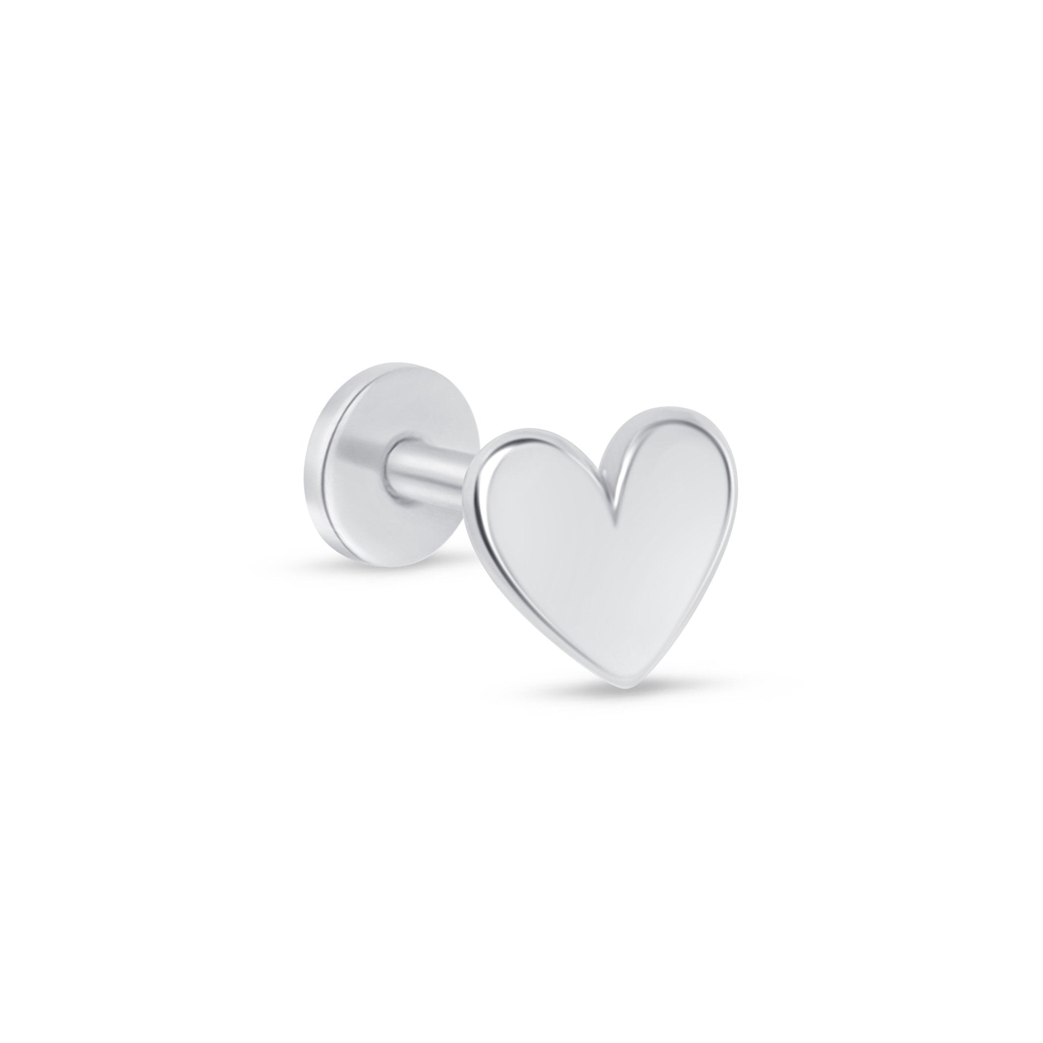 Minimalist Heart Stud Earrings - 14k Solid White Gold Flat Back Earrings for Women | Perfect for Everyday Wear, Gifts & Special Occasions