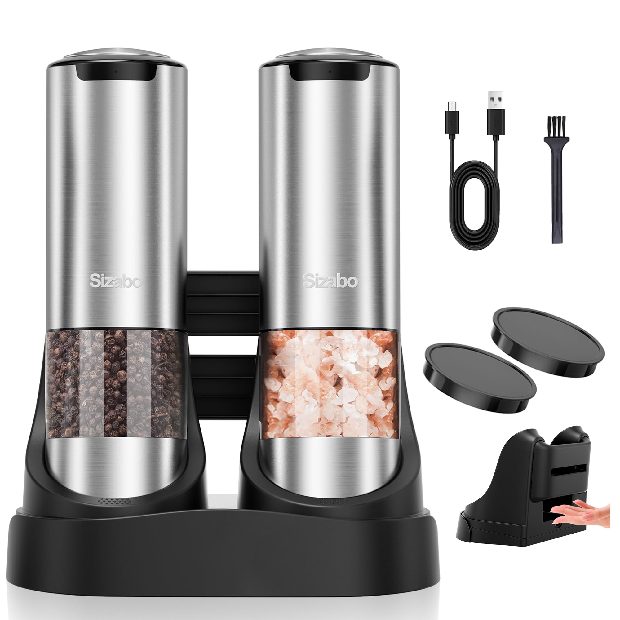 Electric Salt and Pepper Grinder Set - USB-C Rechargeable Automatic Mill with Adjustable Coarseness & LED Light - One-Hand Operation for Kitchen, Restaurant, Camping & Outdoor Cooking