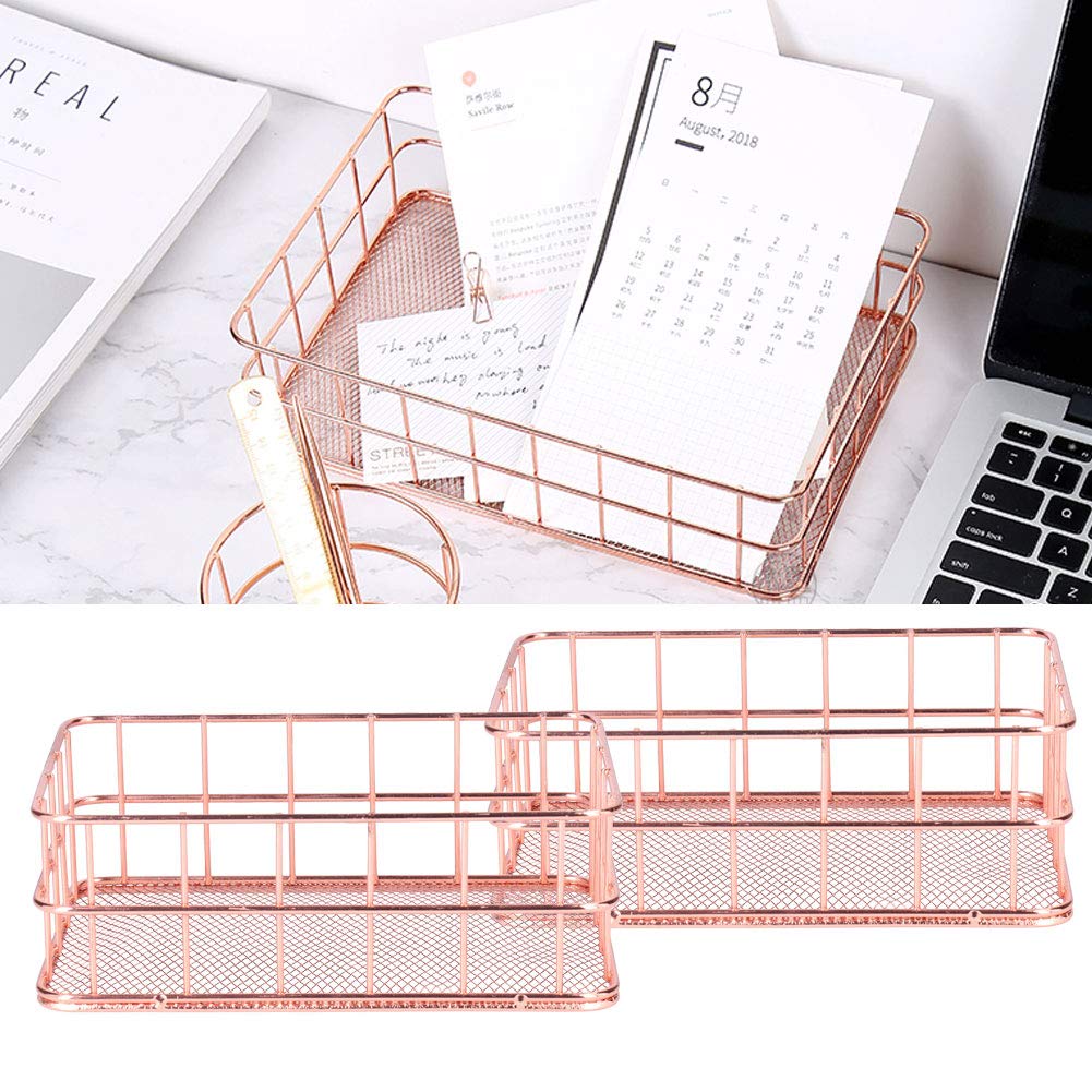 YEmirth 2-Pack Rose Gold Wire Organizer Baskets - Nordic Style Wrought Iron Storage Containers for Desk, Bedroom & Office Organization (Small Size) | Perfect for Storing Stationery, Cosmetics & Small Essentials
