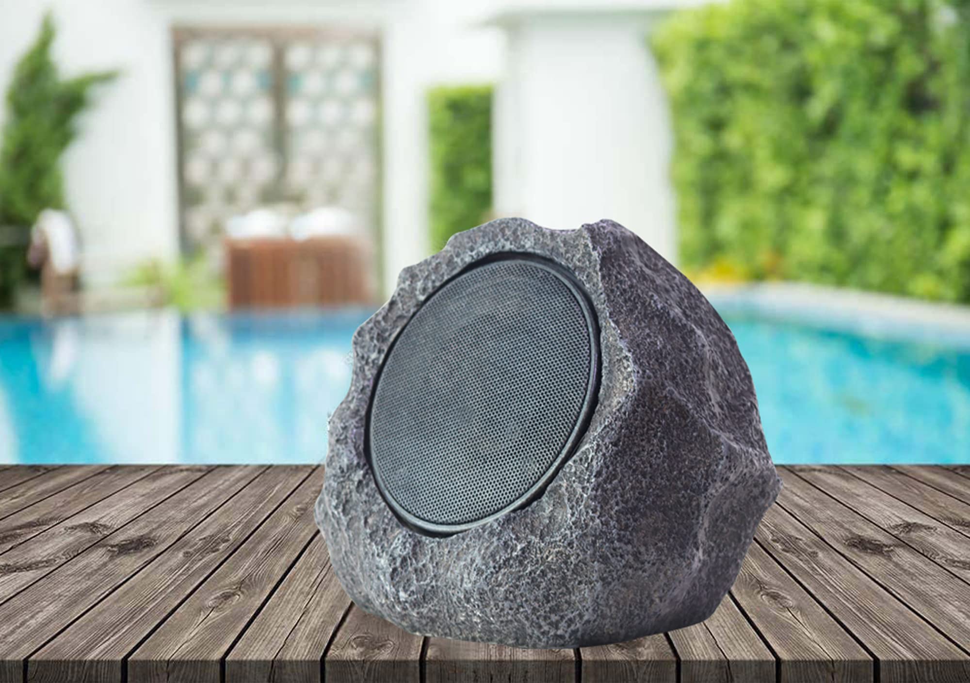 Deck Impressions Solar 5-Watt Outdoor Wireless Charcoal Rock Speaker with Bluetooth Technology - Pair 2 Speakers (3.5