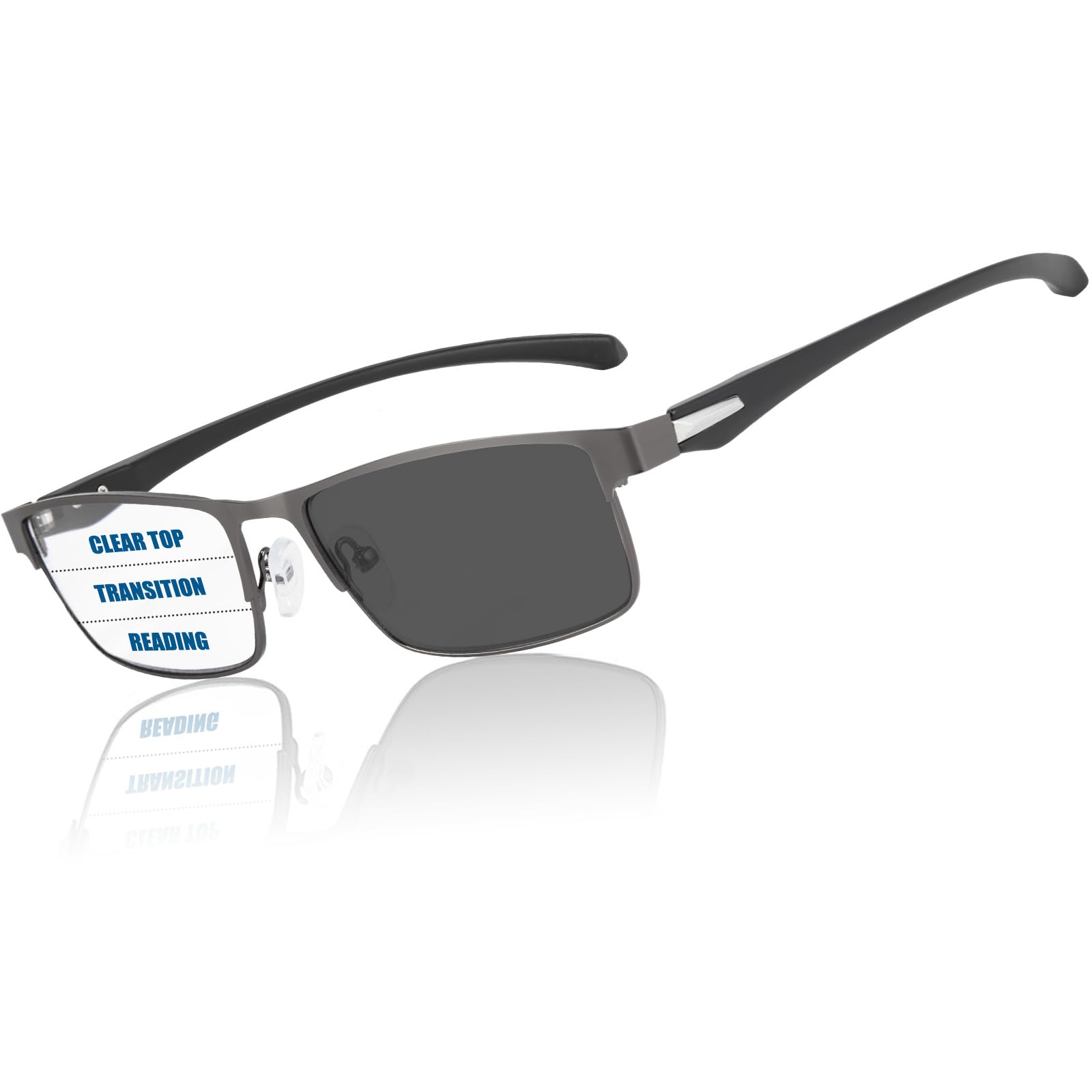 Photochromic Progressive Multifocal Reading Glasses for Men - Transition Lenses with Blue Light Blocking - Computer Glasses for Work & Reading (Indoor/Outdoor Use)