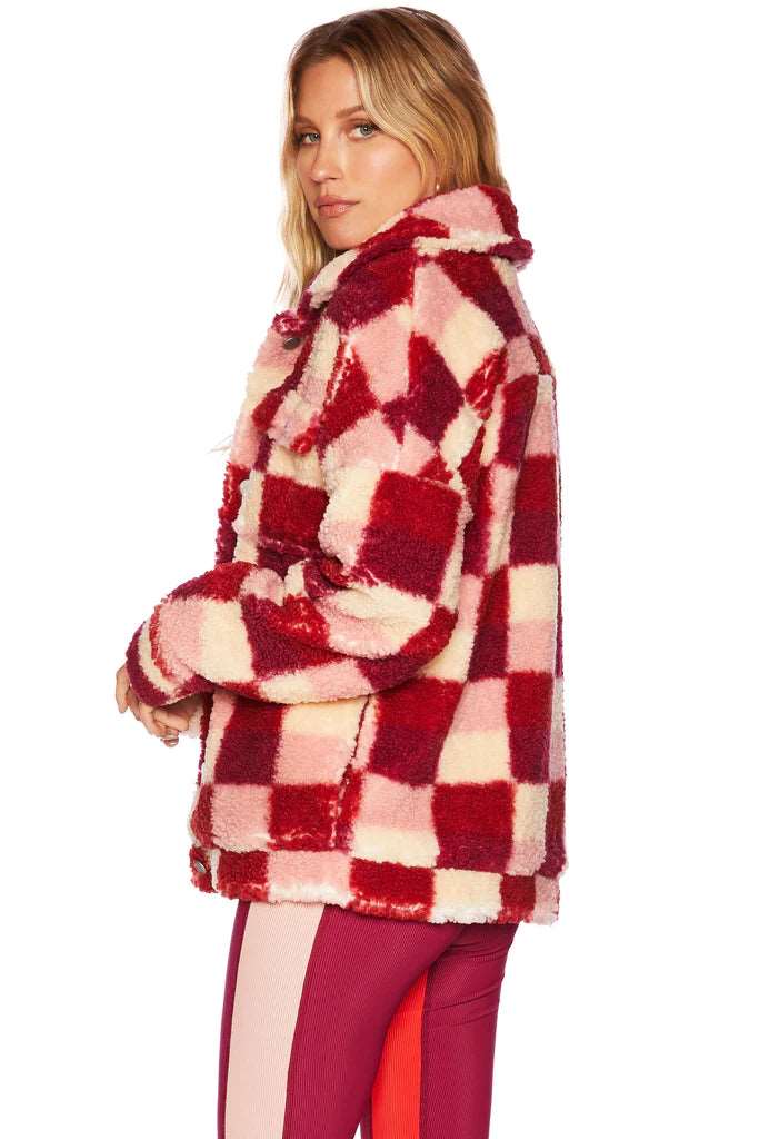 Beach Riot Women's Laurie Jacket - Sangria Red Checkered Lightweight Cover-Up for Beach, Pool & Summer Outings
