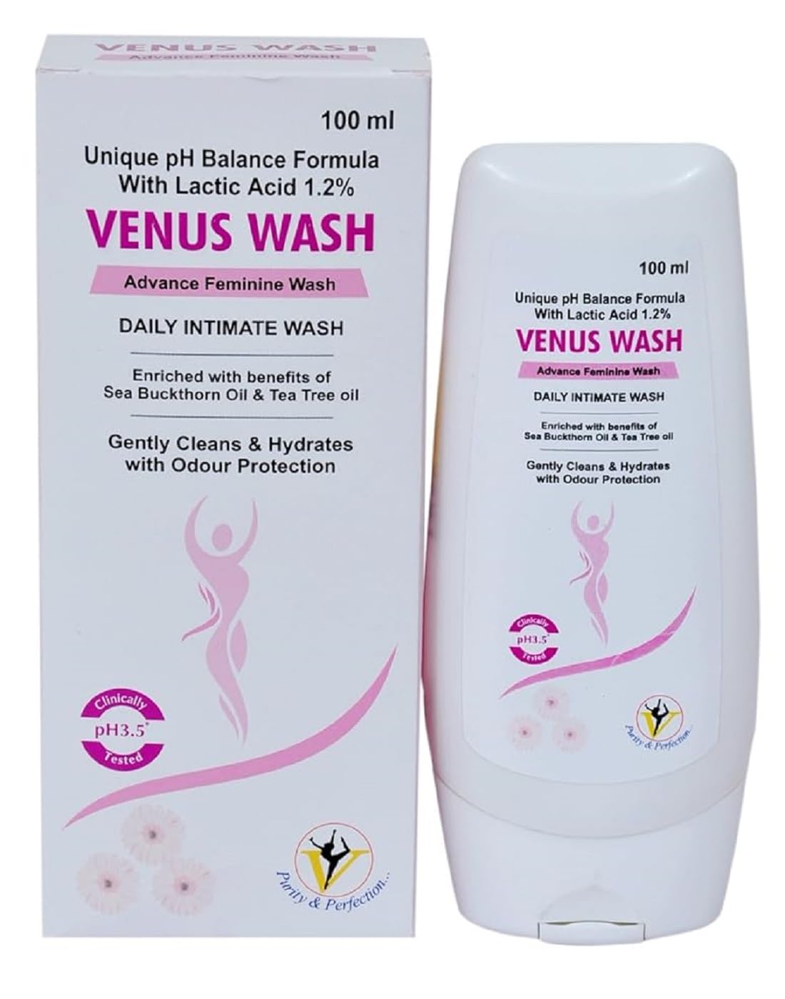 Virgo Healthcare VENUS WASH - Intimate Feminine Hygiene Wash for Women, pH Balanced & Gentle Cleanser (100ml) - Daily Care for Sensitive Skin, Post-Workout & Menstrual Hygiene