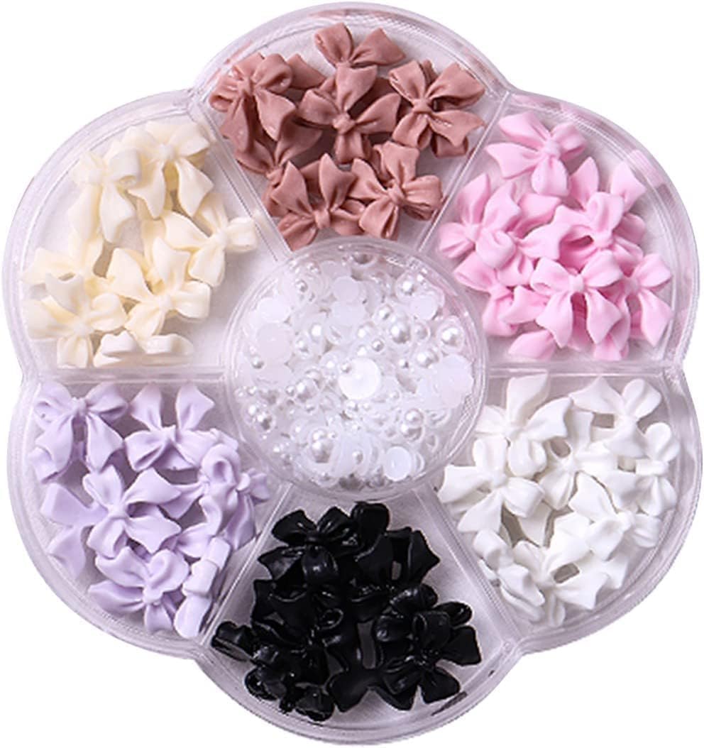 3D Bowknot Nail Art Charms - 6 Color Resin Bow Nail Decorations with Light Pearl Finish | DIY Nail Art Accessories for Wedding, Party, Salon & Daily Use | Perfect for Manicure, Pedicure, Nail Salon & Home DIY Beauty | Great Gift Idea for Nail Lovers