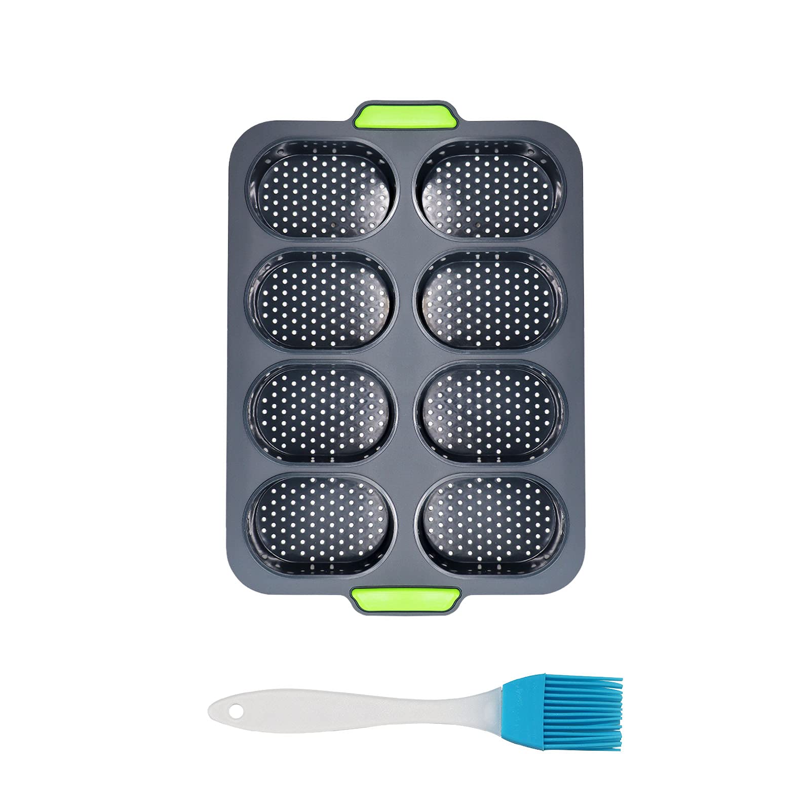 Non-Stick Silicone Mini Baguette Baking Tray - 8 Loaf Perforated Bread Mold Pan for Homemade French Bread (Dark Gray) | Perfect for Baking, Meal Prep & Gift Giving