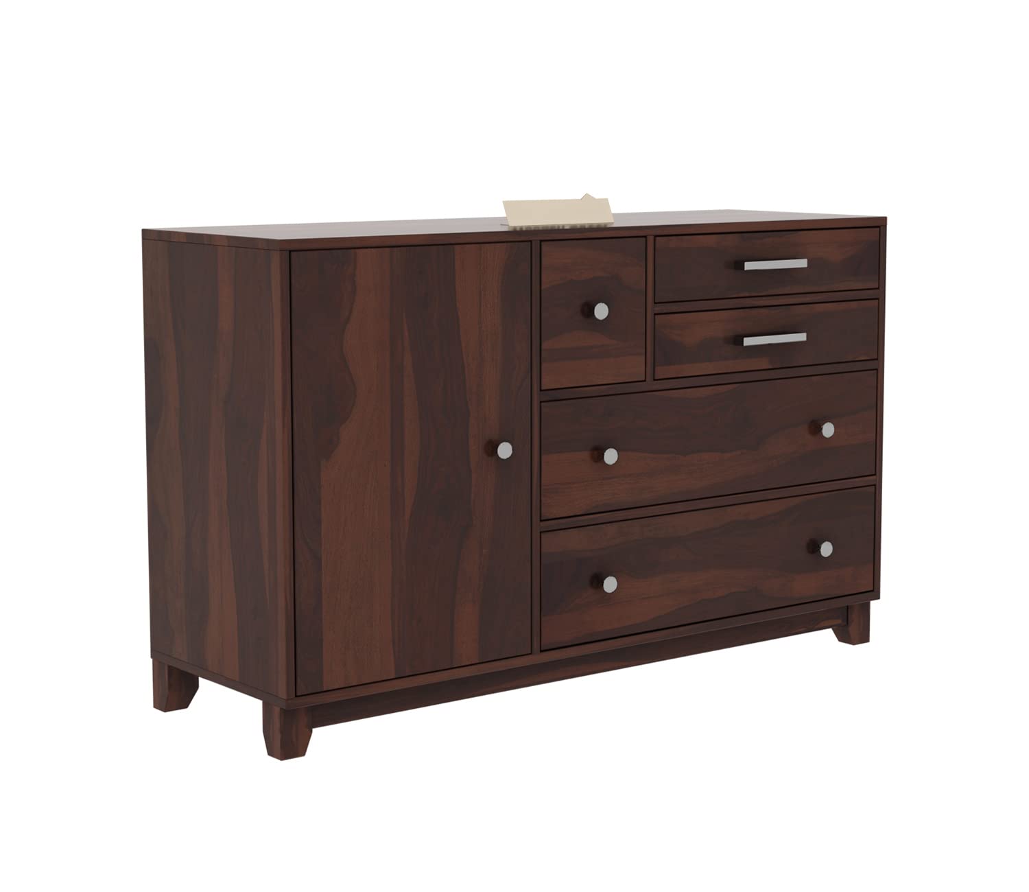 Solid Sheesham Wood Sideboard Cabinet & Chest of Drawers - 4 Drawers & 3 Shelves Storage Unit for Bedroom, Living Room, Dining Room | Multipurpose Wooden Storage Furniture for Home Organization & Display
