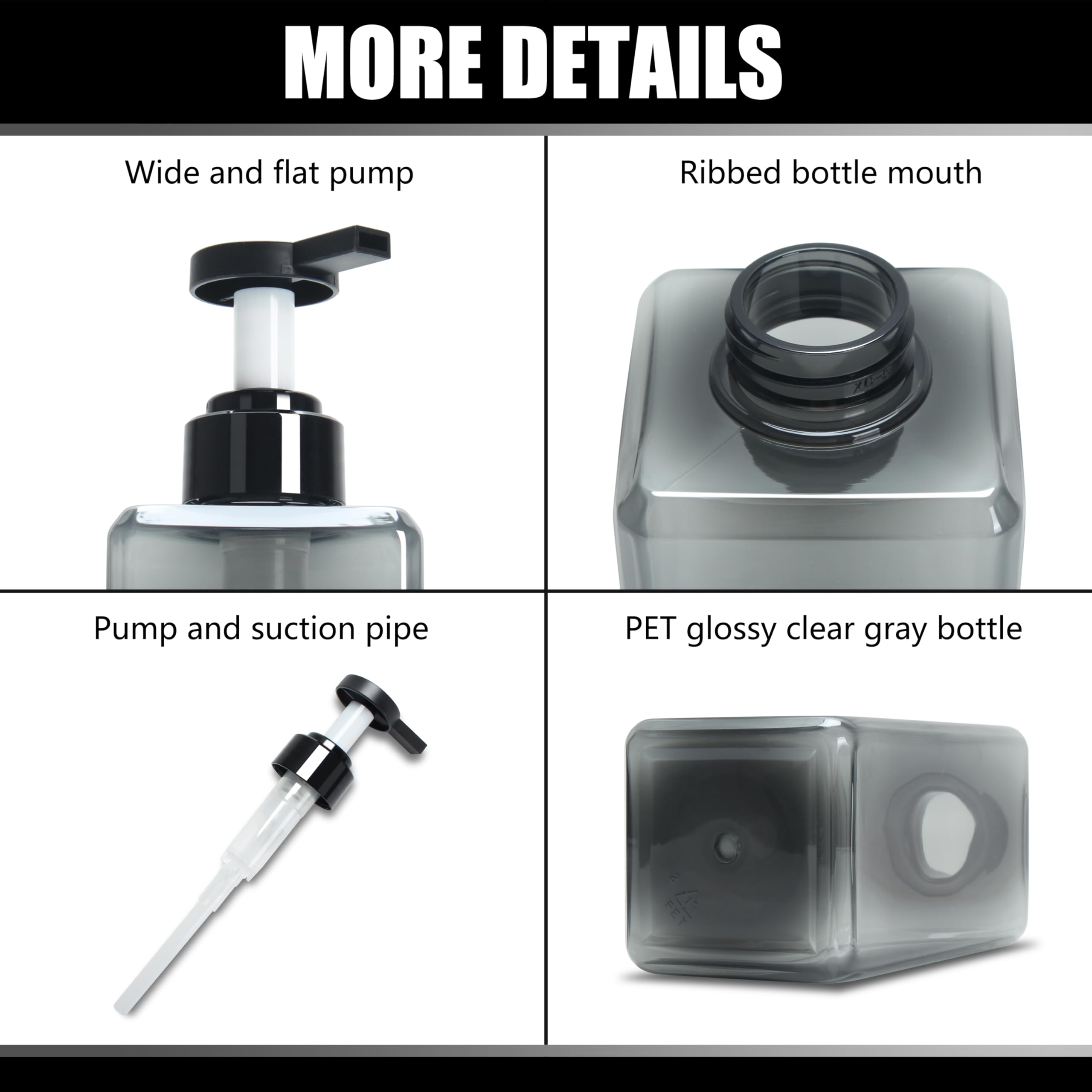 YACEYACE 16.9oz Clear Grey Soap Dispenser Set of 3 - Refillable Kitchen & Bathroom Pump Bottles for Liquid Soap, Shampoo & Lotion - Perfect for Countertop Organization & Home Decor