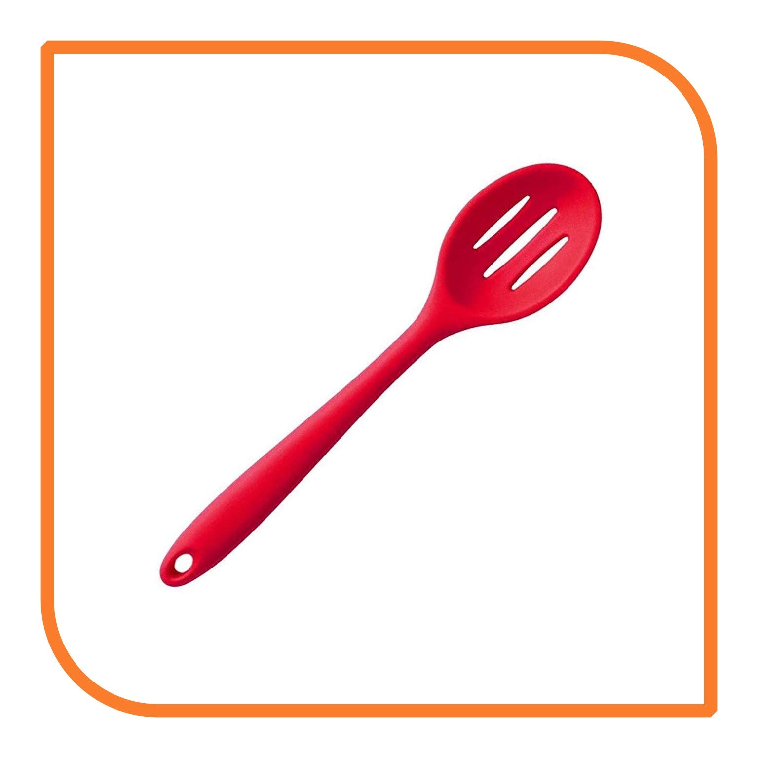 MyXOHome 8-Inch Red Silicone Slotted Spoon - Heat-Resistant Cooking Utensil for Stirring, Serving & Draining - Perfect for Pasta, Soup & Salad (Kitchen Essential)