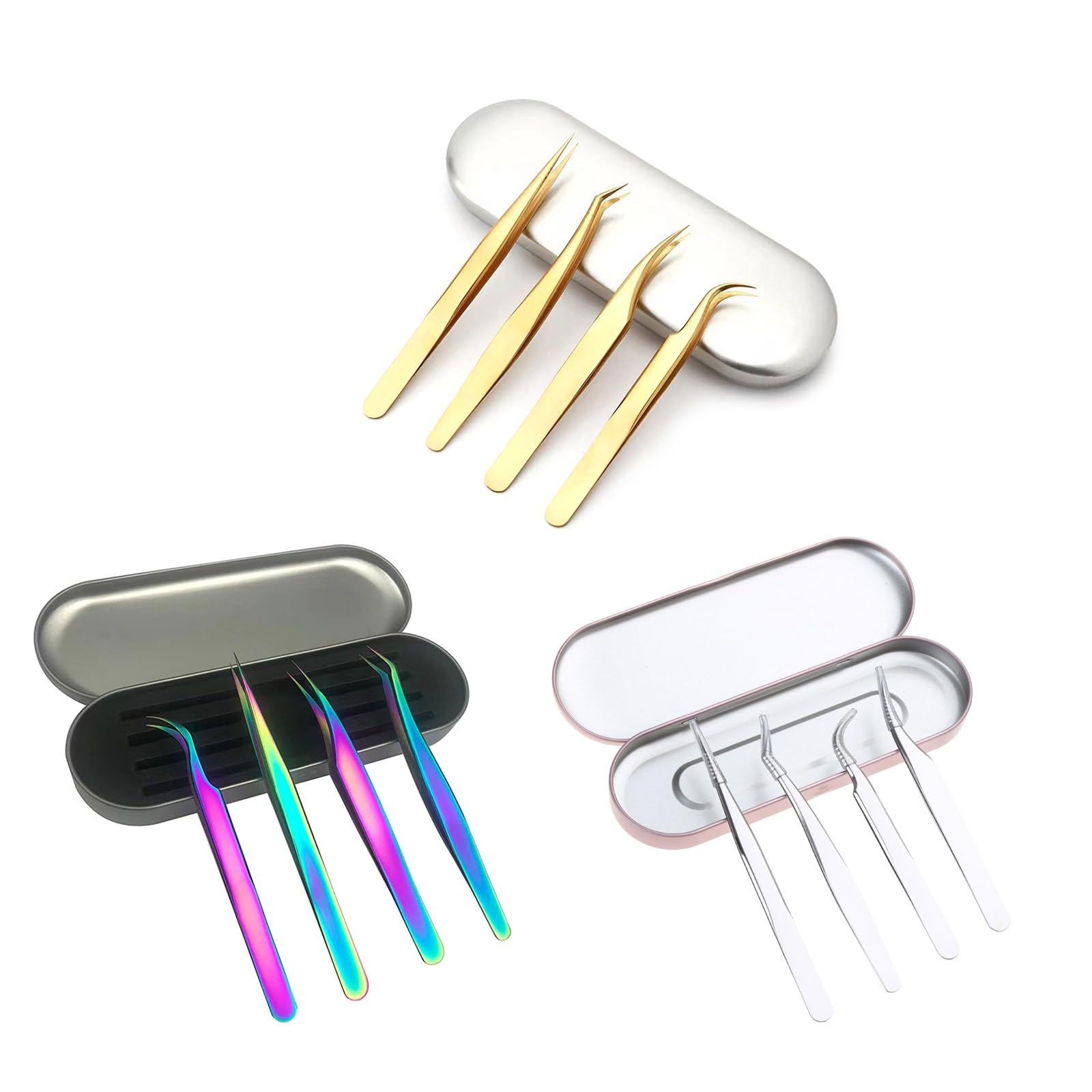4PCS Professional Lash Tweezers Set - False Eyelash Extension Tools, Eyebrow Tweezers & Nail Art Pliers for Makeup, Hair Styling & Soldering - Perfect for Salon, Home Use & DIY Beauty