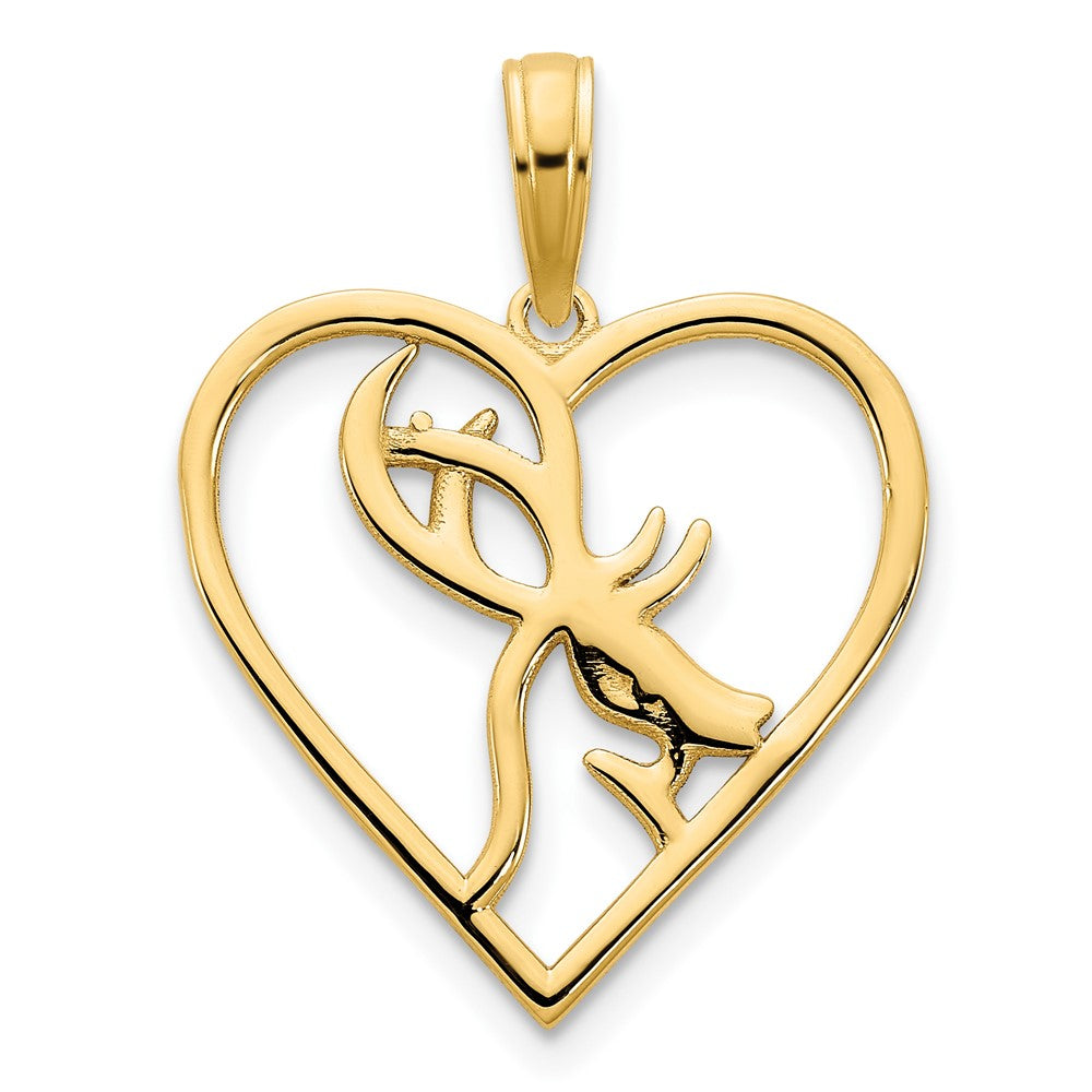 Gold Deer in a Heart Pendant Necklace - Elegant Jewelry Gift for Women, Valentine's Day, Anniversary & Special Occasions
