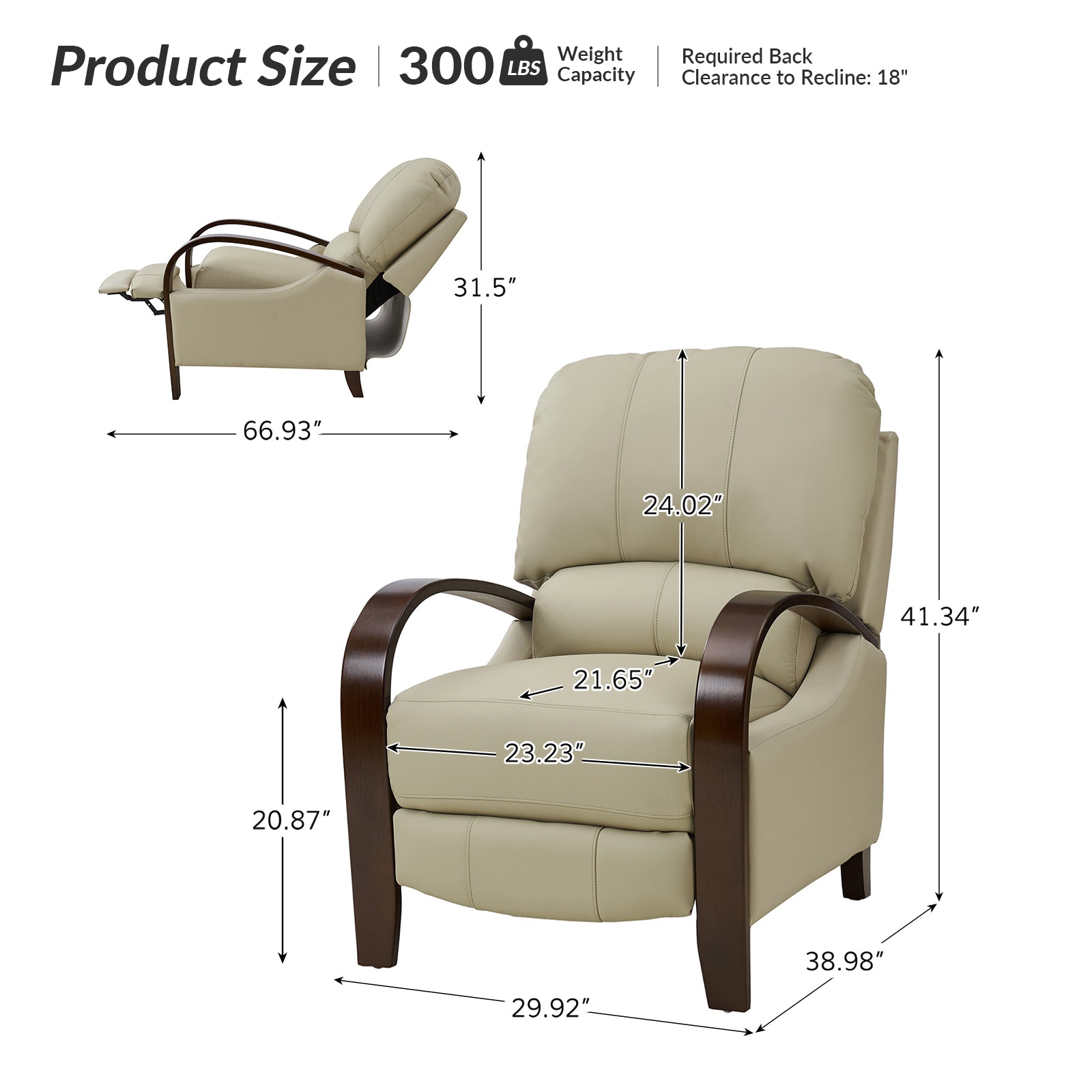Melissa Genuine Leather Manual Recliner Chair - Handcrafted Full Grain Leather Living Room Recliner with Smooth Manual Mechanism, Perfect for Home Theater, Gaming, and Relaxation