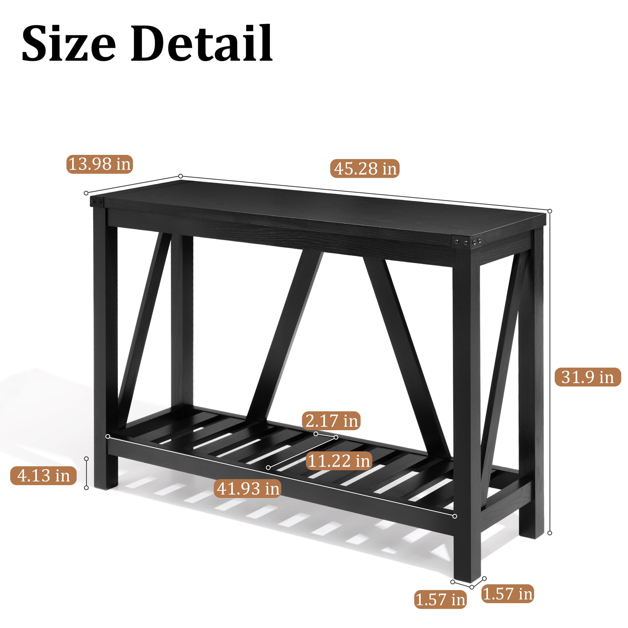 Farmhouse Style Wooden Entryway Console Table with Storage Shelves - Rustic Sofa Table for Living Room, Hallway, Foyer - Black Finish (1PC) - Perfect for Small Space Organization & Home Decor