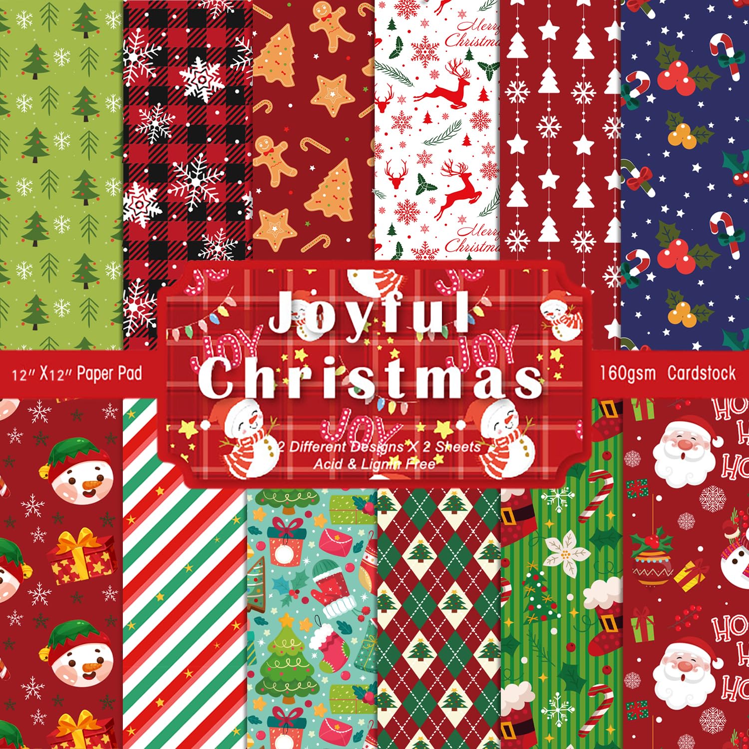 Double-Sided Scrapbook Paper Pad 12x12 Inch - 24 Sheets Premium Cardstock for Card Making, Scrapbooking, Junk Journaling | Christmas Holiday Craft Paper Supplies for DIY Greeting Cards, Home Decor & Gift Wrapping