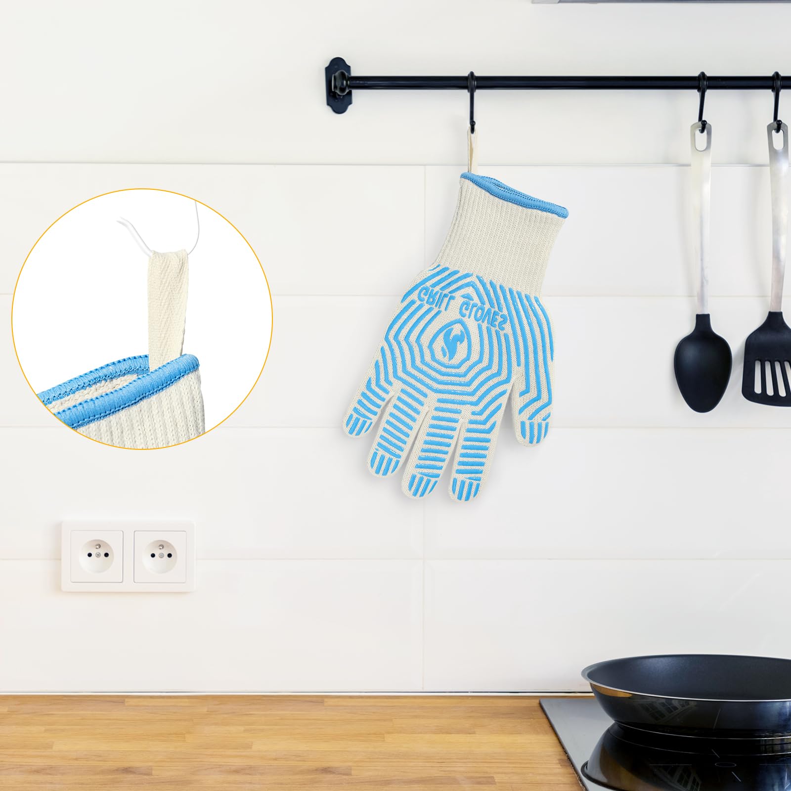 QUWIN Heat Resistant BBQ Gloves - 1472℉ Extreme Heat Protection, Non-Slip Silicone Oven Mitts for Grilling, Cooking & Baking - Perfect for Outdoor BBQ, Camping & Kitchen Use (Blue, One Size Fits Most)