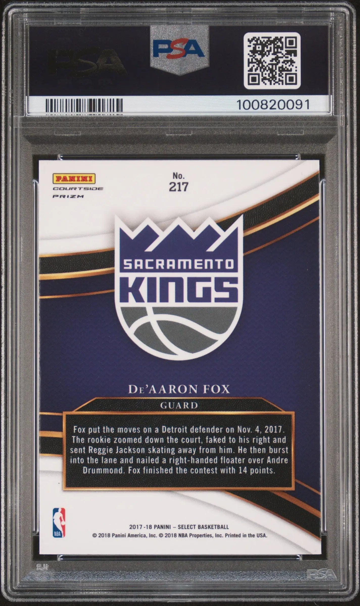 2017 Panini Select Basketball De'Aaron Fox Rookie Zebra Prizm PSA 10 Gem Mint - Rare NBA Trading Card for Collectors & Investors | Perfect for Display, Trading, and Portfolio Growth
