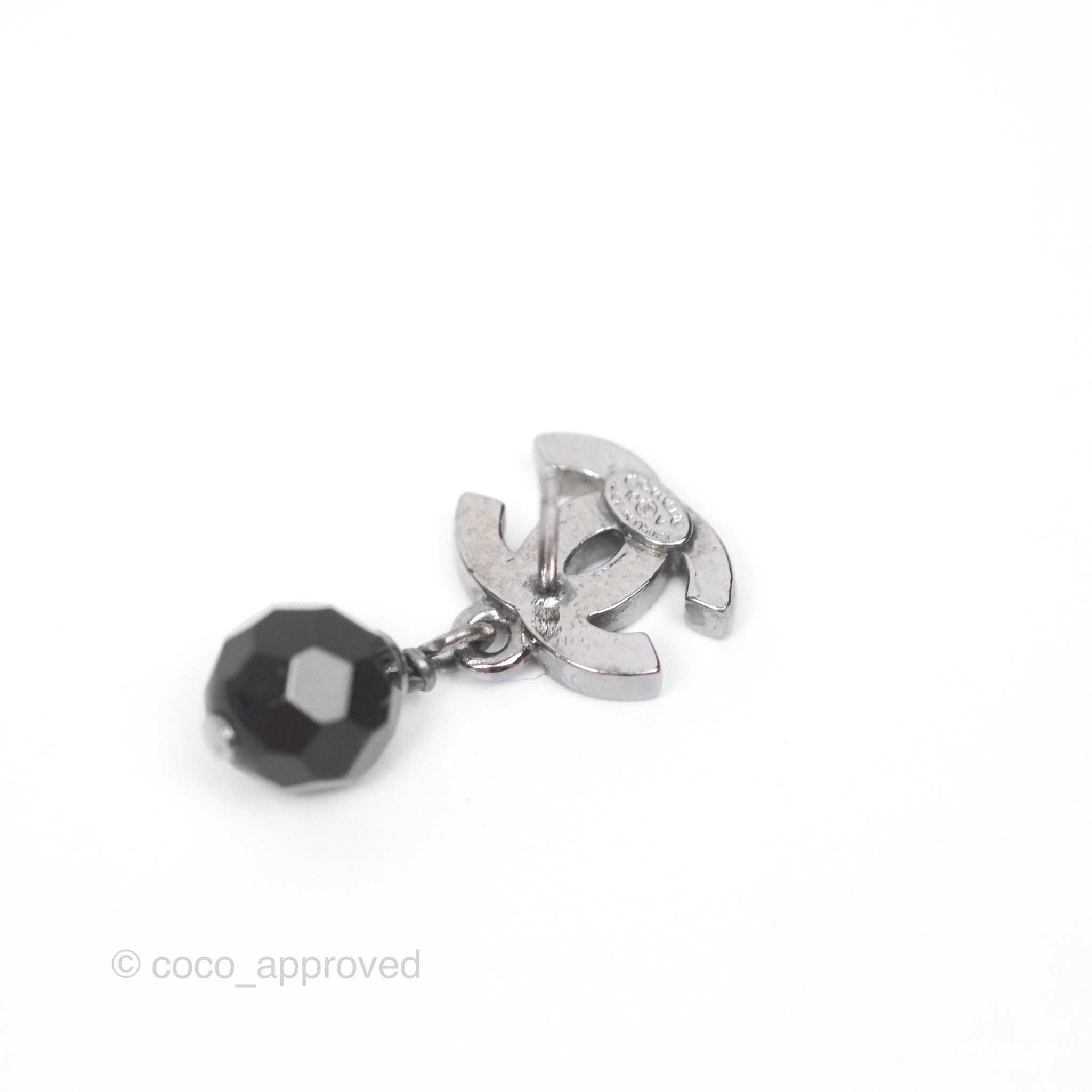 Chanel CC Black Bead Drop Earrings - Dark Silver 10V | Luxury Fashion Jewelry for Women | Perfect for Parties, Weddings & Special Occasions