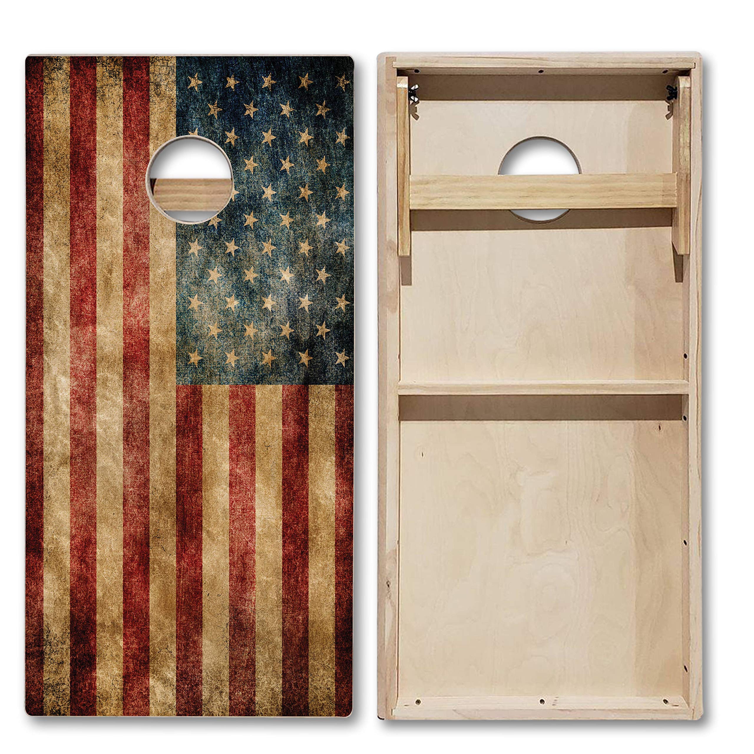 Tournament Grade Cornhole Game Set - 2 Professional 4'x2' Distressed Flag Cornhole Boards, Carrying Case & 8 Bags (LED Lights Optional) - Perfect for Tailgating, Backyard Parties & Outdoor Events