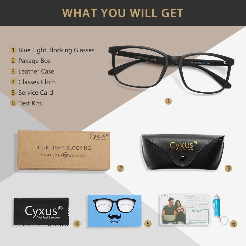 Cyxus 2 Pack Blue Light Blocking Glasses for Women & Men - Retro Square Computer Glasses with Anti-UV & Eye Strain Relief - Perfect for Gaming, Office Work & Screen Time
