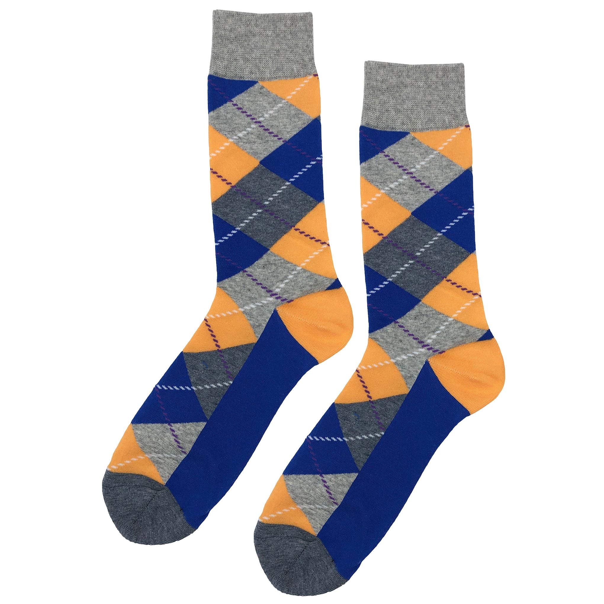 Fun Argyle Dress Socks for Men - Colorful Novelty Cotton Crew Socks (Size 8-12) - Crazy Funky Fancy Design - Perfect Gift & Office Casual Wear