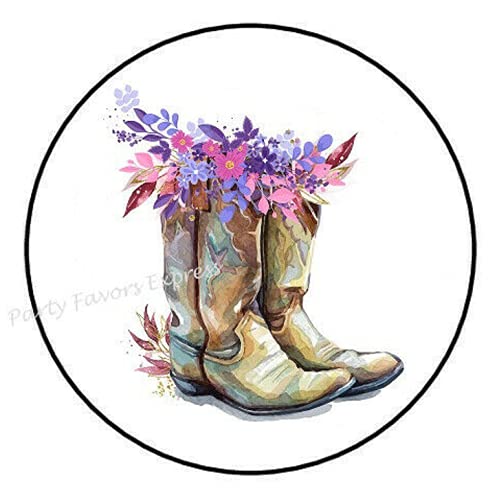 1.5 Inch Western Cowboy Boots Floral Stickers - 30 Pcs Self-Adhesive Labels for Scrapbooking, Envelope Sealing & DIY Crafts - Perfect for Gift Wrapping, Journaling and Western-Themed Decorations