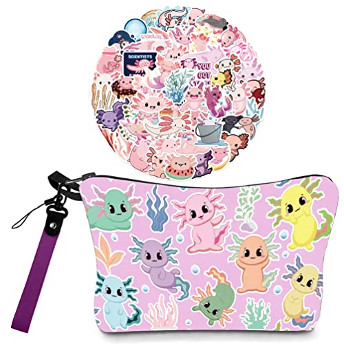 Funny Axolotl Makeup Bag for Women - Cute Waterproof Cosmetic Organizer with Zipper - Small Travel Toiletry Bag for Cosmetics & Accessories - Perfect for Travel, Gym, and Daily Use
